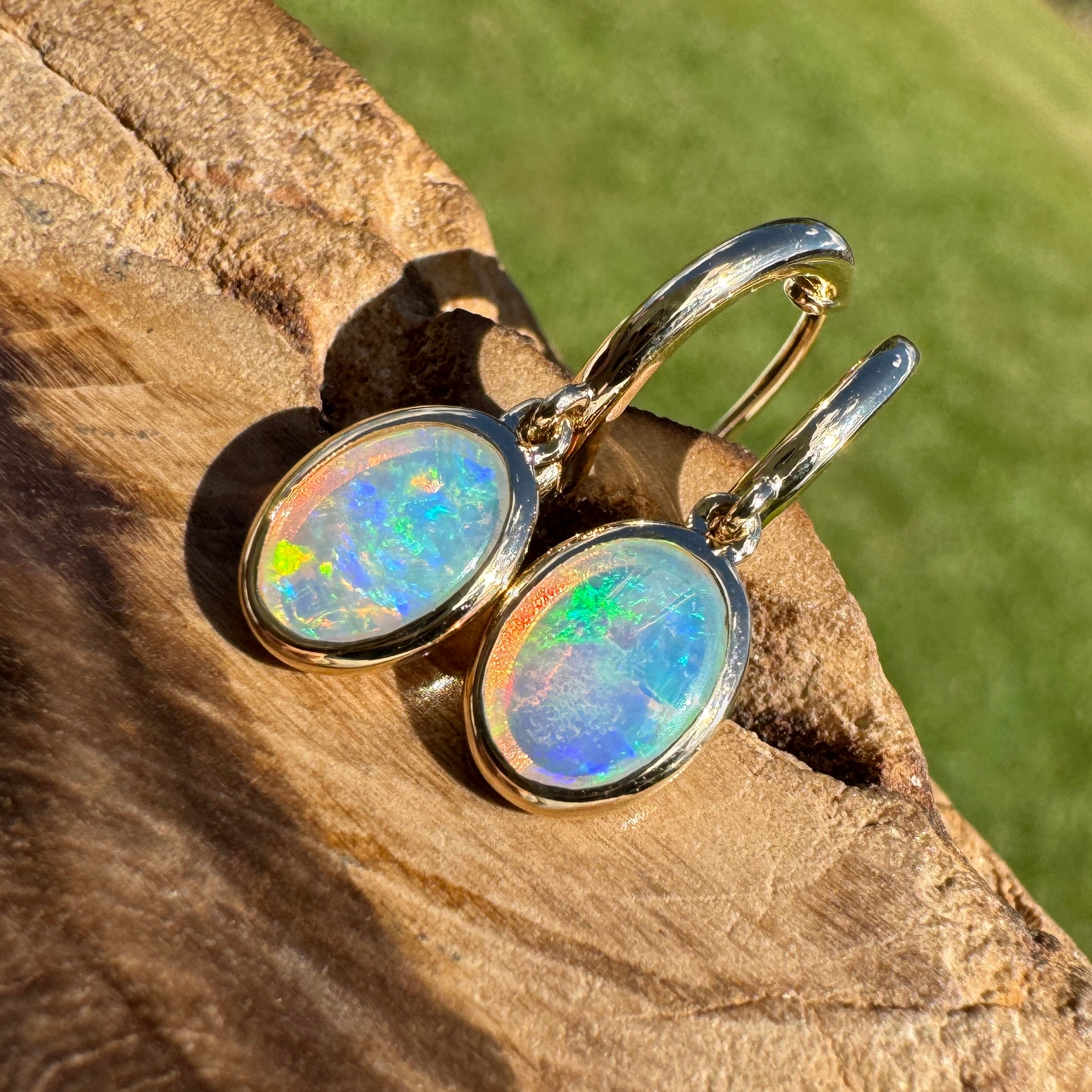 1ct Lightning Ridge Opal Stud Drop Earrings ~ 'Turquoise Bay Drop' | 14ct Yellow Gold | Solid Australian Opal