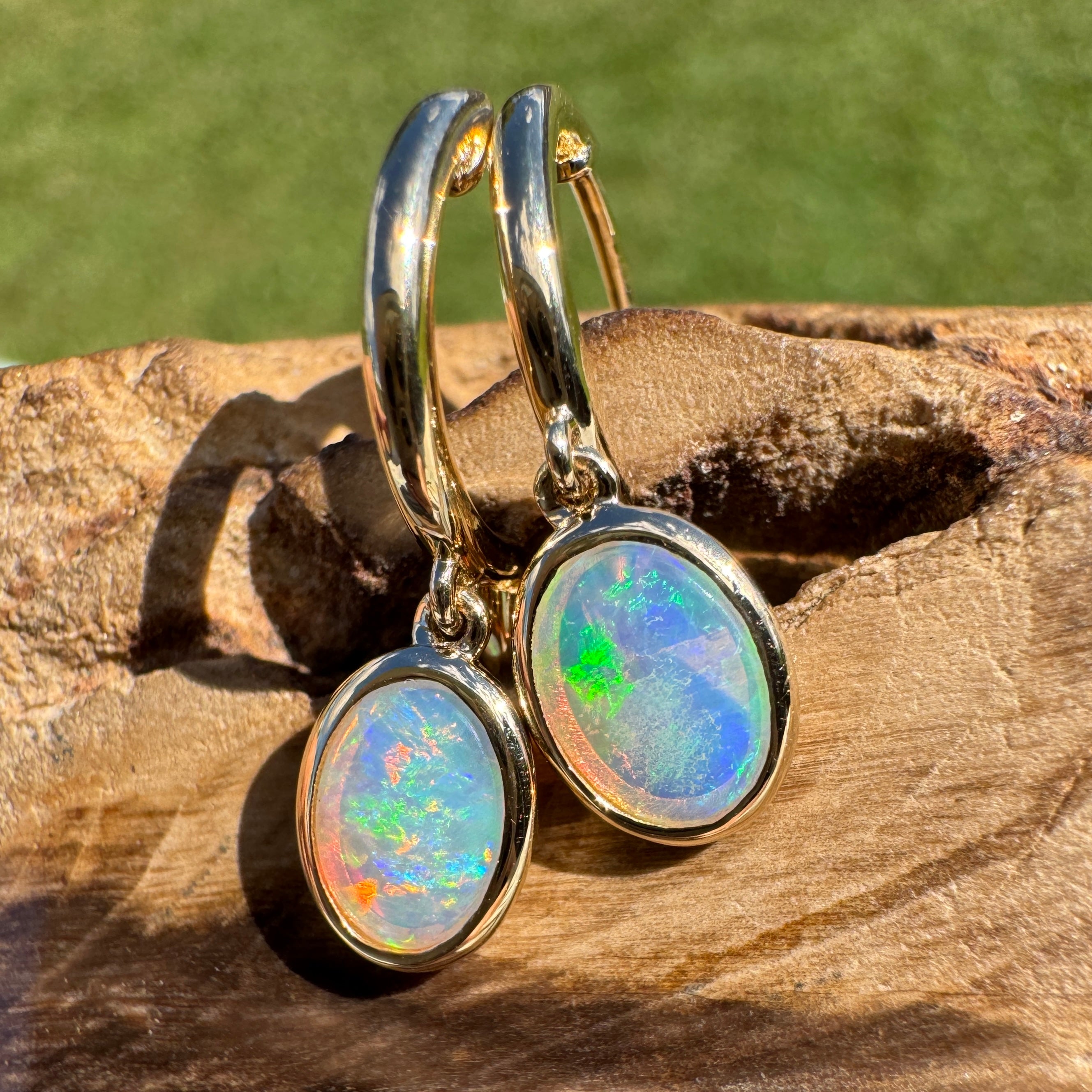 1ct Lightning Ridge Opal Stud Drop Earrings ~ 'Turquoise Bay Drop' | 14ct Yellow Gold | Solid Australian Opal