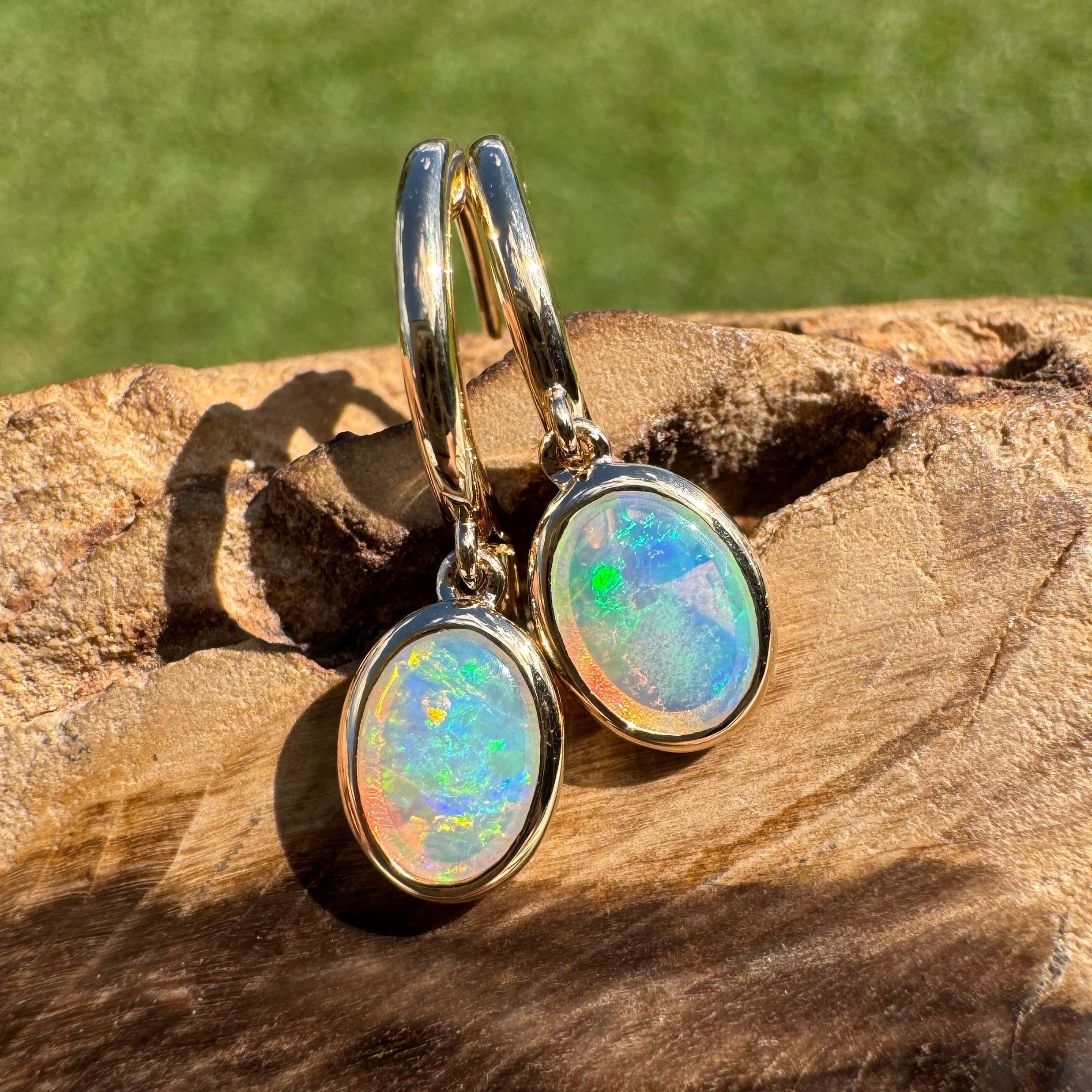 1ct Lightning Ridge Opal Stud Drop Earrings ~ 'Turquoise Bay Drop' | 14ct Yellow Gold | Solid Australian Opal