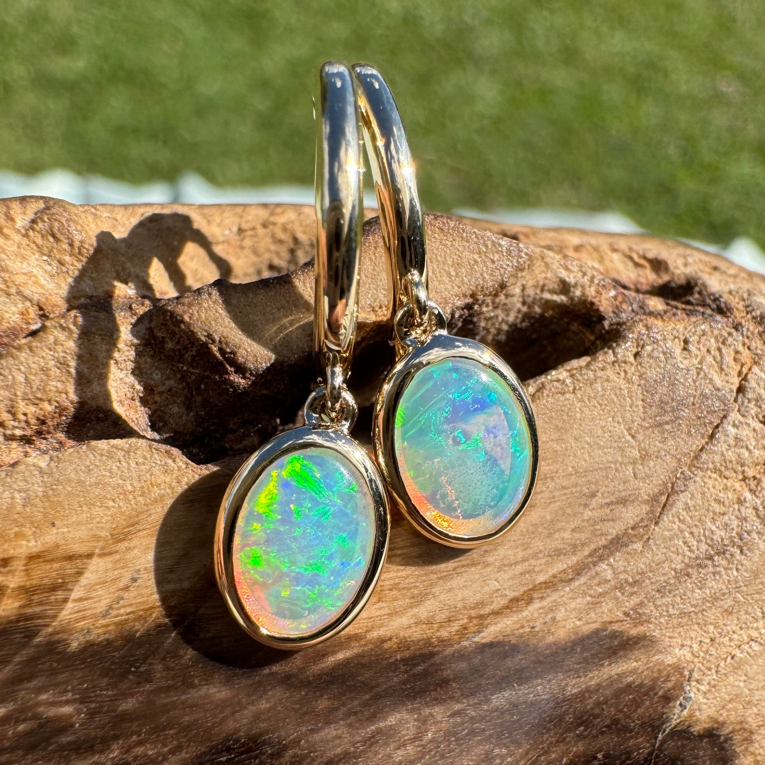 1ct Lightning Ridge Opal Stud Drop Earrings ~ 'Turquoise Bay Drop' | 14ct Yellow Gold | Solid Australian Opal