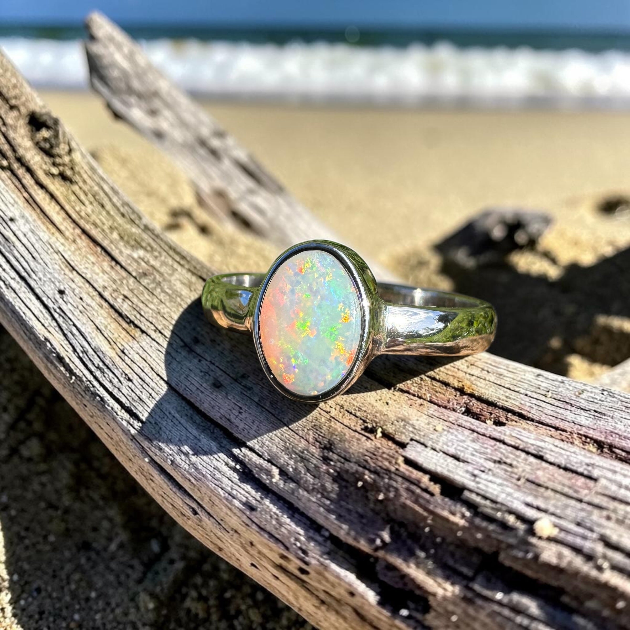 1.2ct Lightning Ridge Opal Ring ~ 'Kakadu Flare' | 925 Sterling Silver | Solid Australian Opal