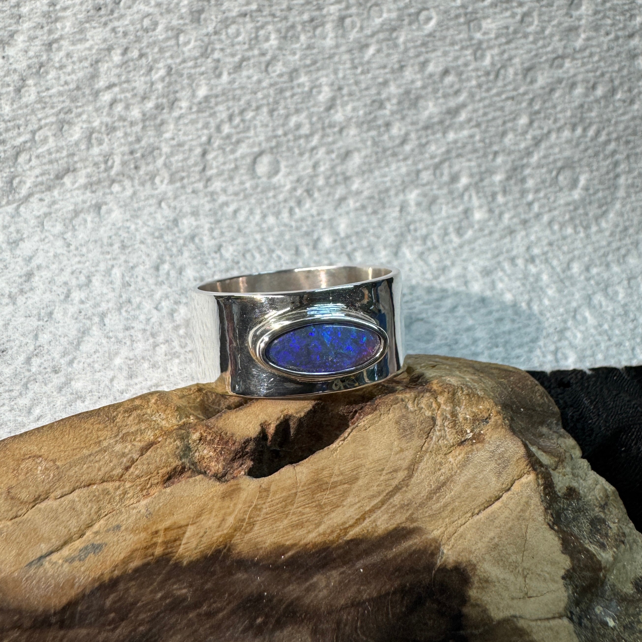 1.5ct Lightning Ridge Semi Black Opal Ring ~ 'Sapphire Coast Dream' | 925 Sterling Silver | Solid Australian Opal