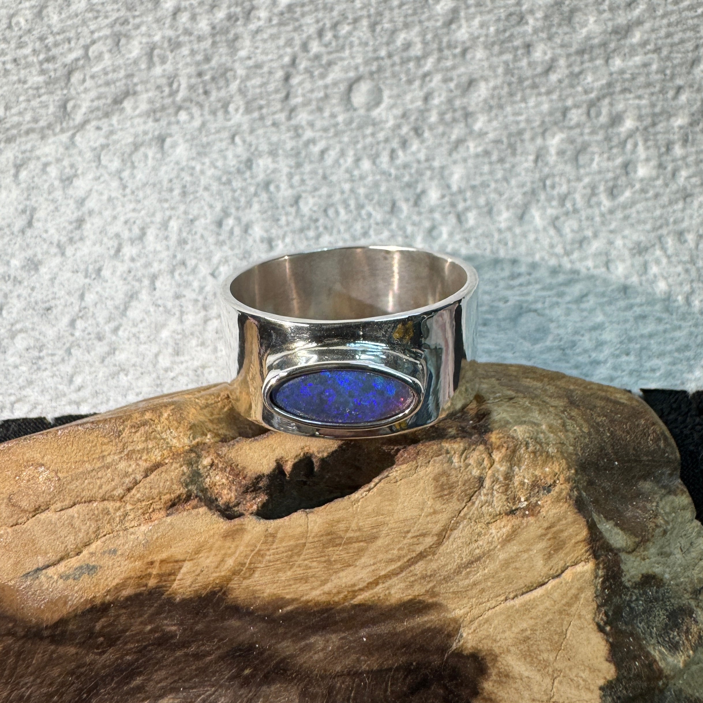 1.5ct Lightning Ridge Semi Black Opal Ring ~ 'Sapphire Coast Dream' | 925 Sterling Silver | Solid Australian Opal