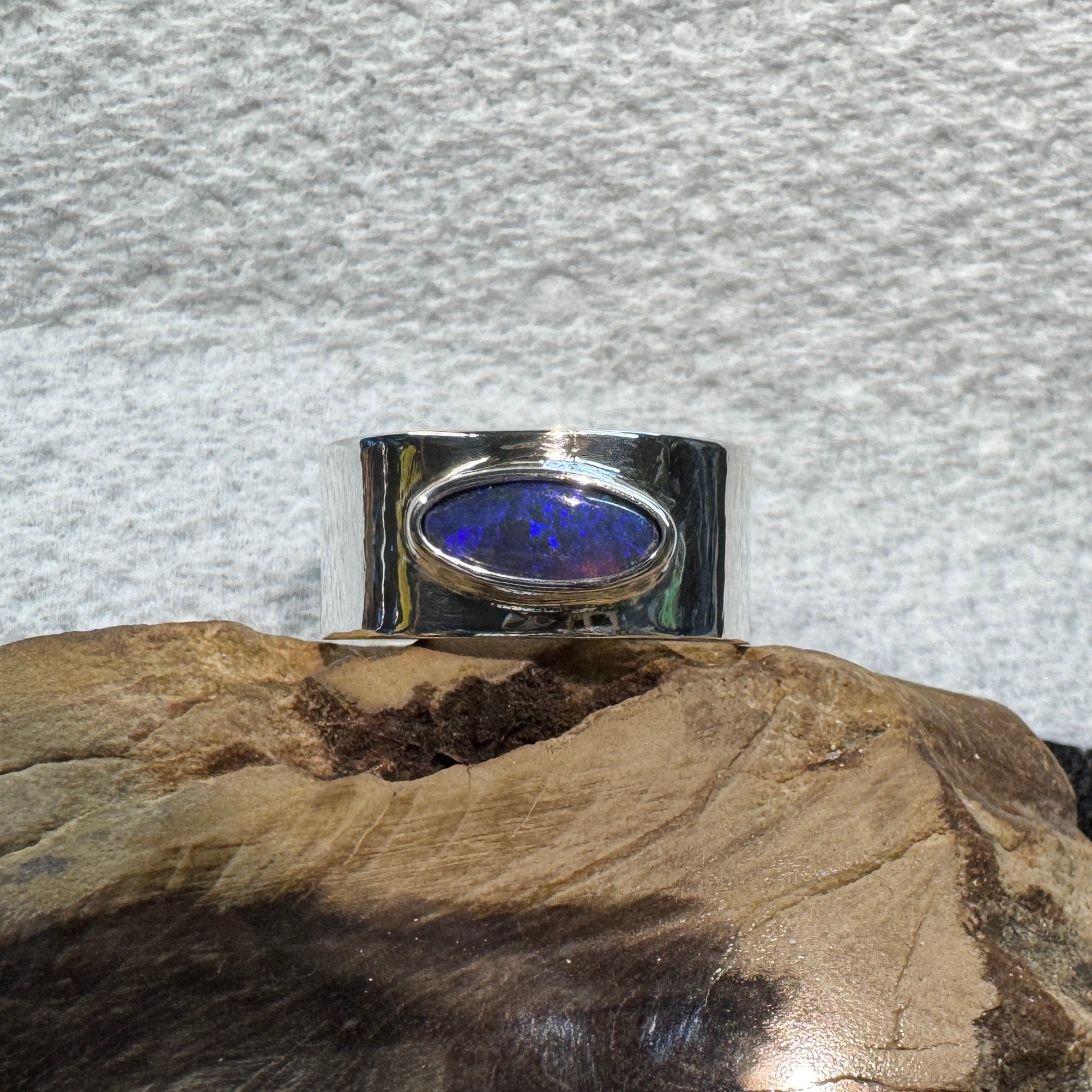 1.5ct Lightning Ridge Semi Black Opal Ring ~ 'Sapphire Coast Dream' | 925 Sterling Silver | Solid Australian Opal