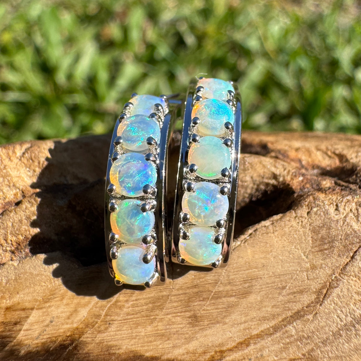 1.5ct Lightning Ridge Crystal Opal Huggie Earrings ~ 'Jellybean Pool Pair' | 925 Sterling Silver | Solid Australian Opal