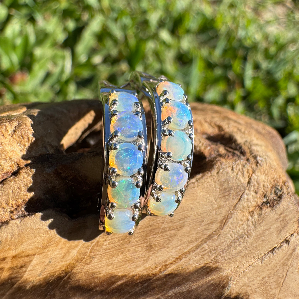 1.5ct Lightning Ridge Crystal Opal Huggie Earrings ~ 'Jellybean Pool Pair' | 925 Sterling Silver | Solid Australian Opal