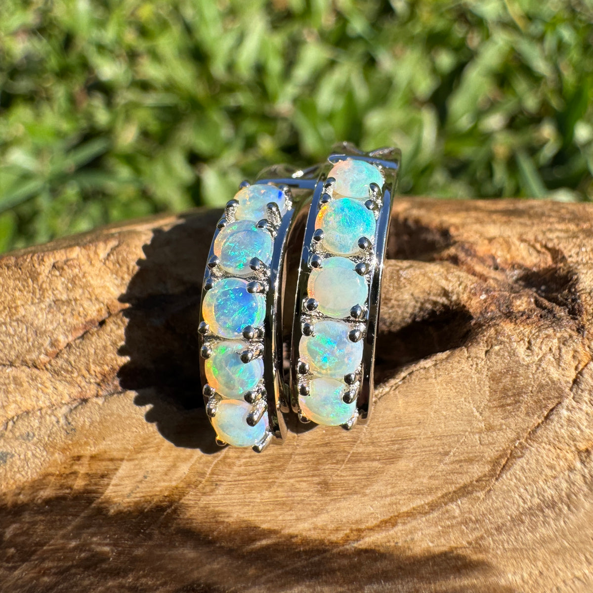 1.5ct Lightning Ridge Crystal Opal Huggie Earrings ~ 'Jellybean Pool Pair' | 925 Sterling Silver | Solid Australian Opal