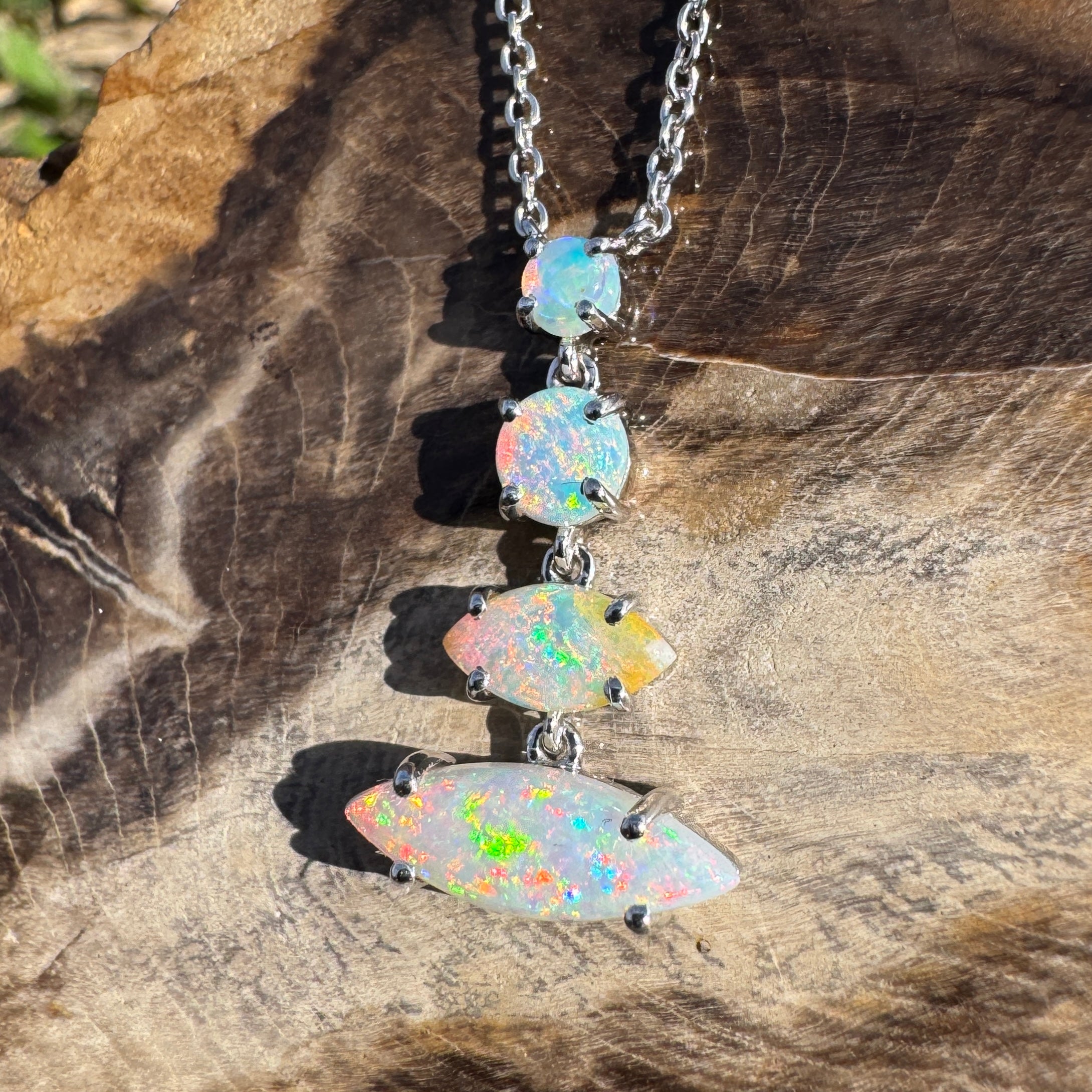 3ct Coober Pedy Opal Pendant Necklace ~ 'Arckaringa Rainbow' | 925 Sterling Silver | Solid Australian Opal