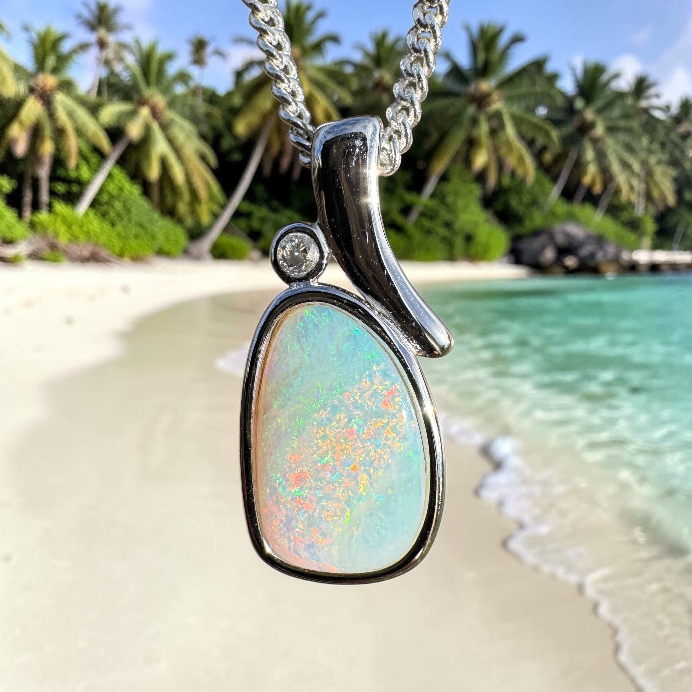 2ct Coober Pedy Opal Pendant Necklace ~ 'Hawker Highlands Fire' | 925 Sterling Silver | Solid Australian Opal