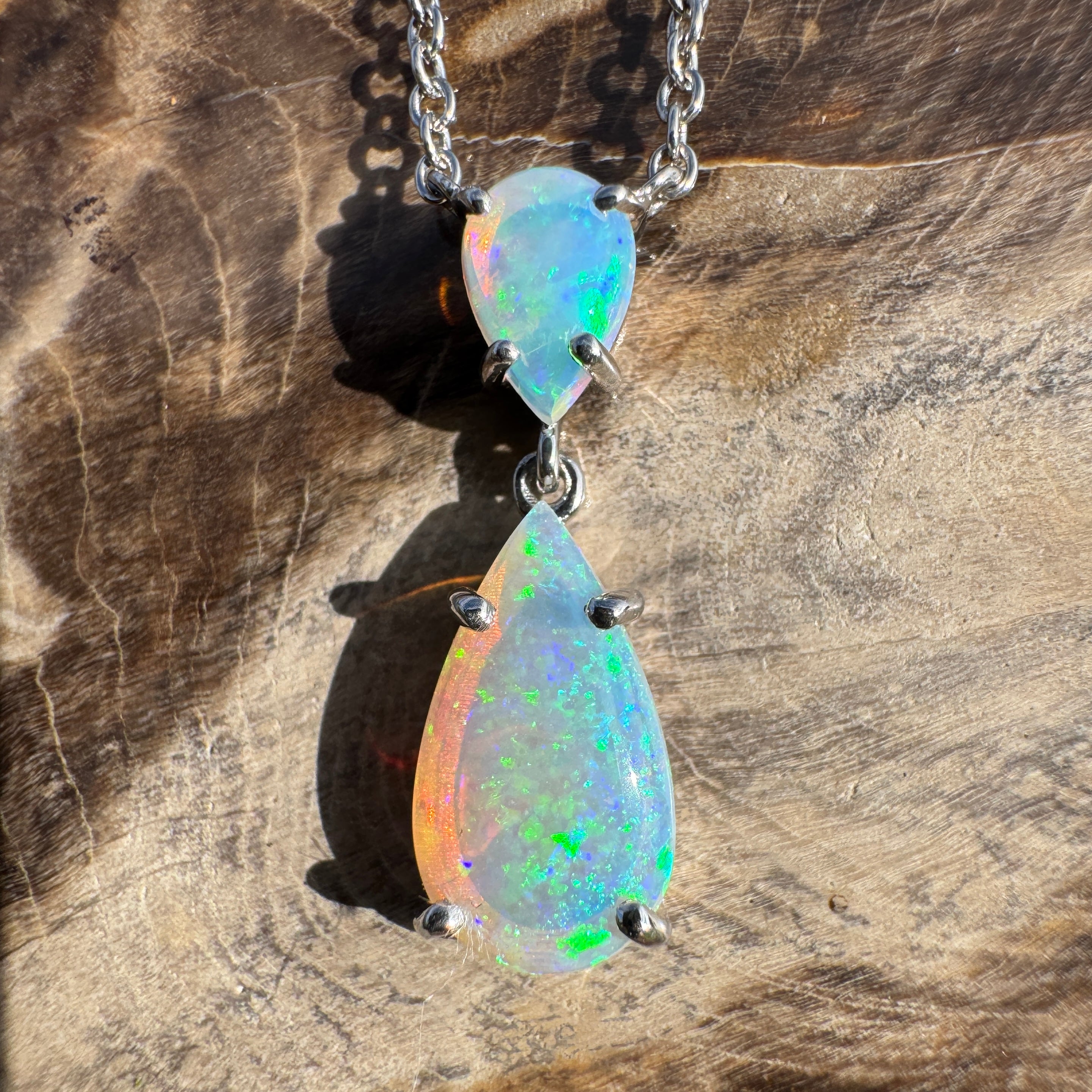 2.2ct Coober Pedy Crystal Opal Pendant Necklace ~ 'Robe Headland Spectrum' | 925 Sterling Silver | Solid Australian Opal