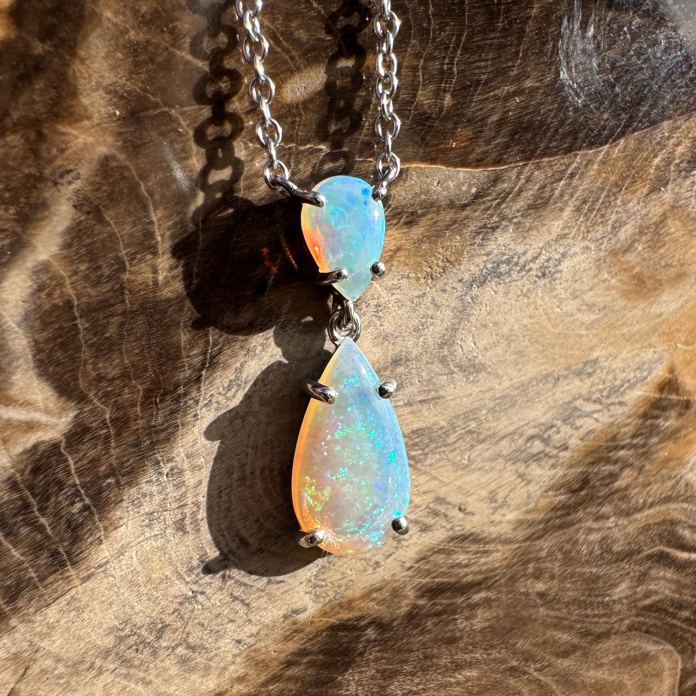 2.2ct Coober Pedy Crystal Opal Pendant Necklace ~ 'Robe Headland Spectrum' | 925 Sterling Silver | Solid Australian Opal
