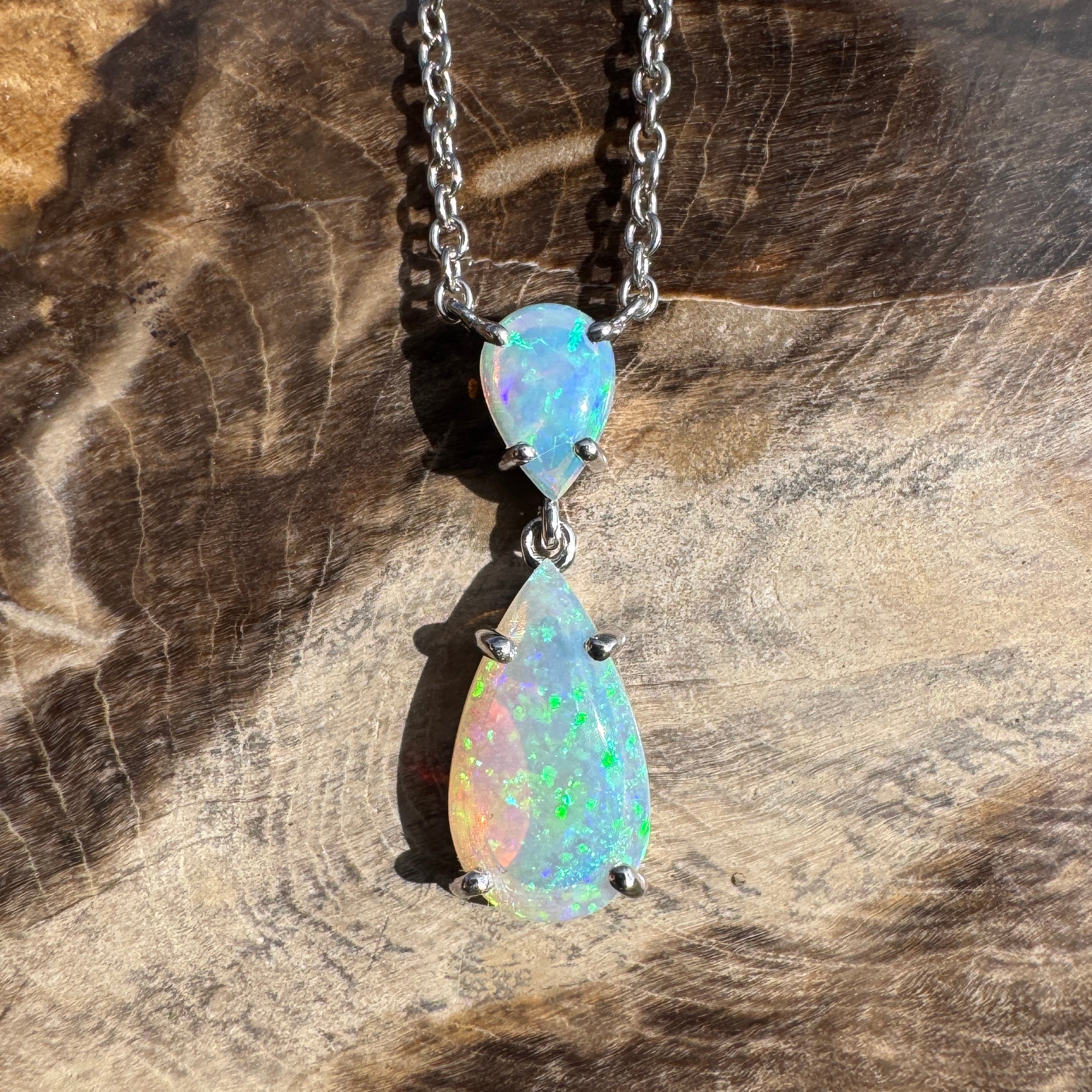 2.2ct Coober Pedy Crystal Opal Pendant Necklace ~ 'Robe Headland Spectrum' | 925 Sterling Silver | Solid Australian Opal