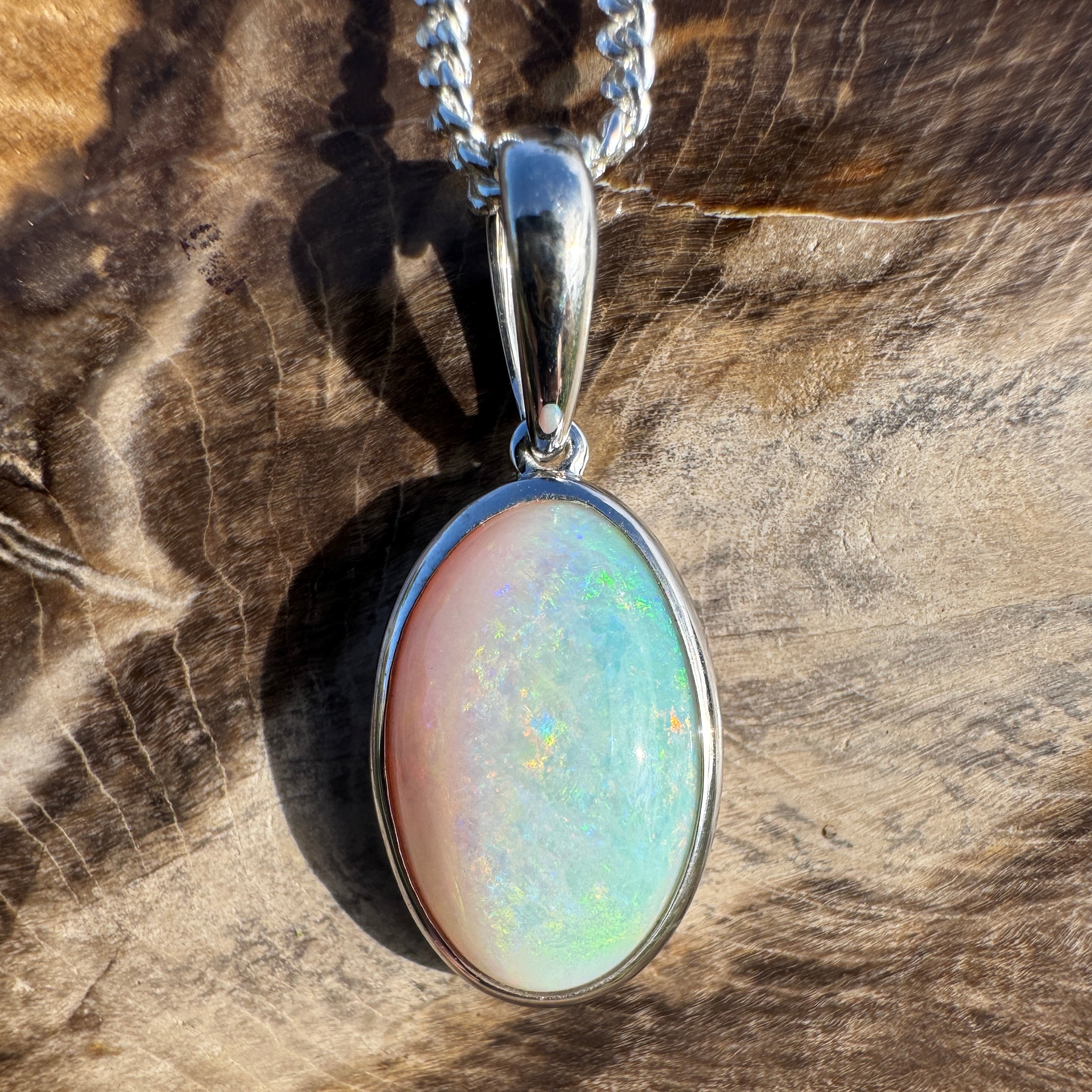 3.9ct Coober Pedy Opal Pendant Necklace ~ 'Lake Gairdner Spectrum' | 925 Sterling Silver | Solid Australian Opal