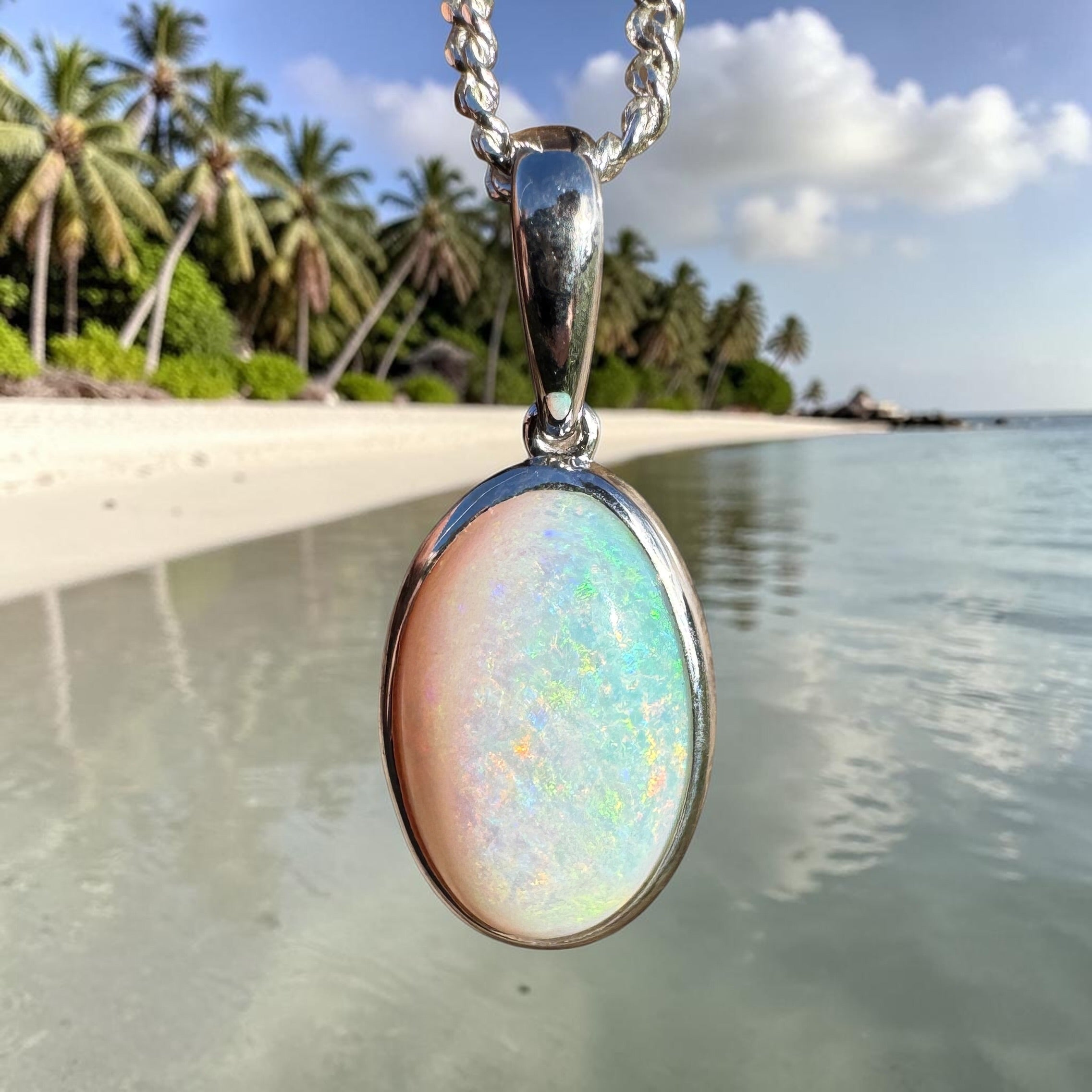 3.9ct Coober Pedy Opal Pendant Necklace ~ 'Lake Gairdner Spectrum' | 925 Sterling Silver | Solid Australian Opal