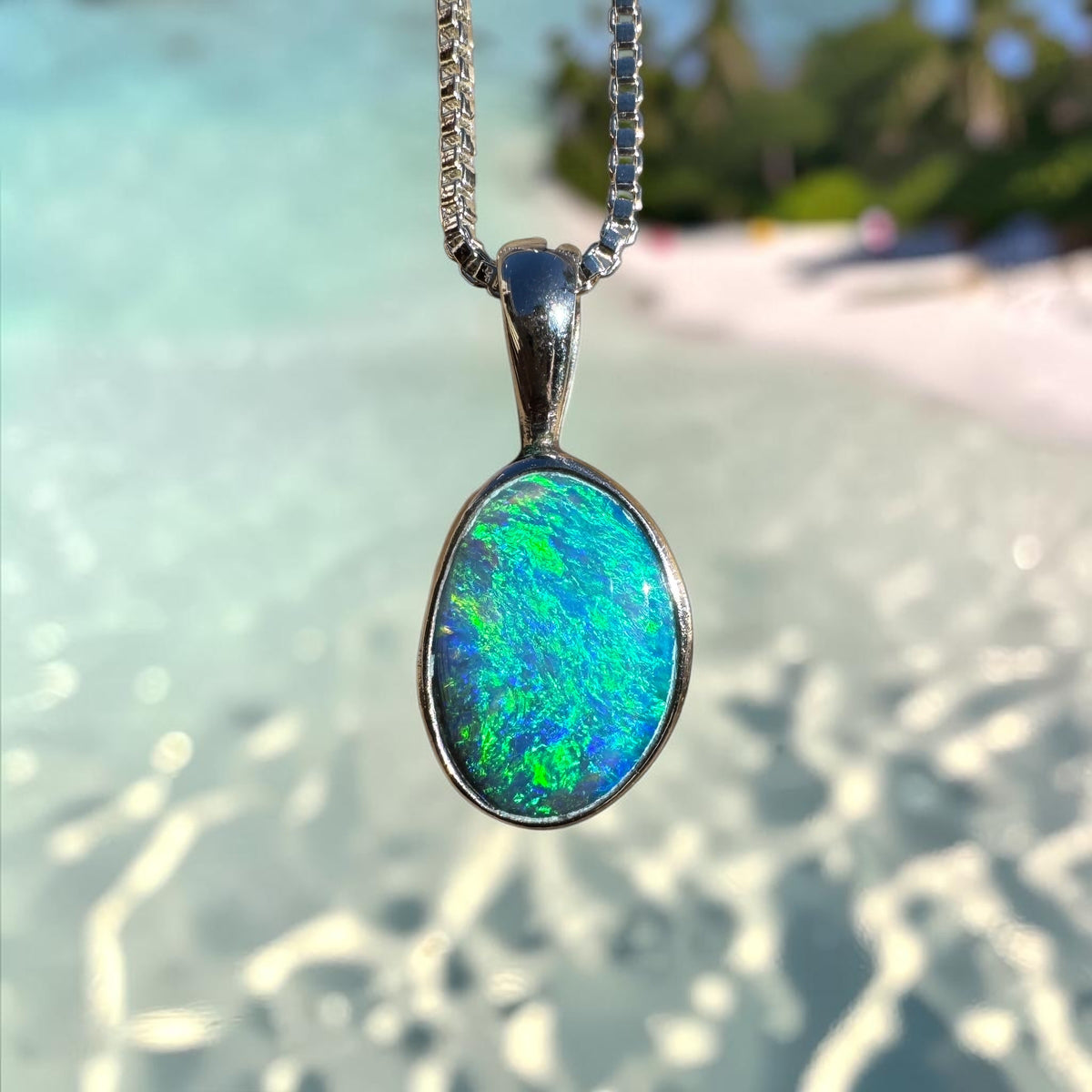 1.1ct Lightning Ridge Semi Black Opal Pendant Necklace ~ 'Falls Creek Canvas' | 925 Sterling Silver | Solid Australian Opal