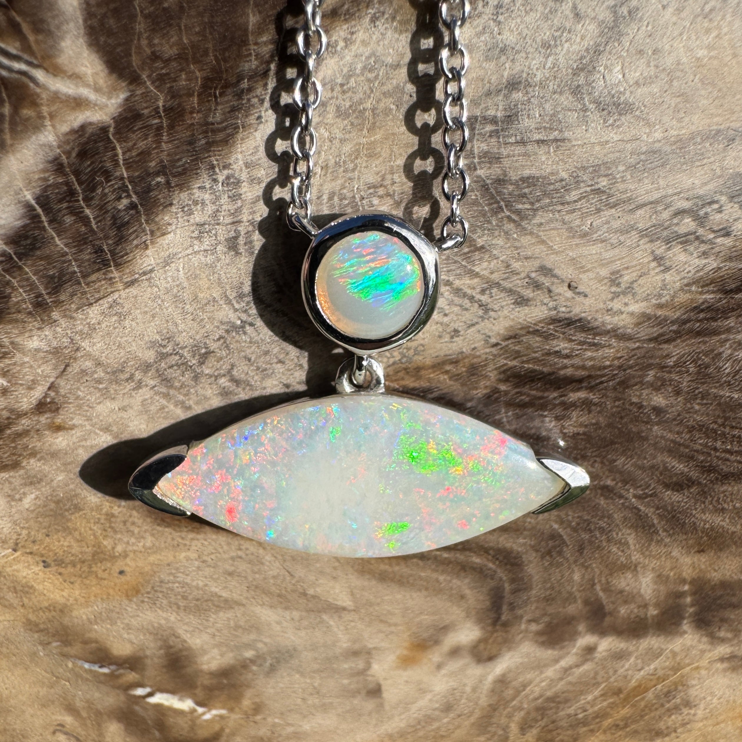 3ct Coober Pedy Opal Pendant Necklace ~ 'Ceduna Colourwave' | 925 Sterling Silver | Solid Australian Opal