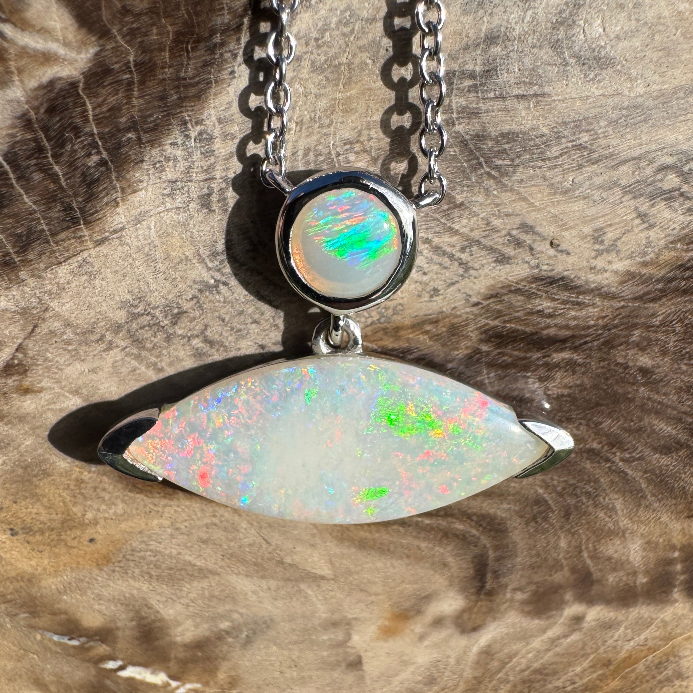 3ct Coober Pedy Opal Pendant Necklace ~ 'Ceduna Colourwave' | 925 Sterling Silver | Solid Australian Opal