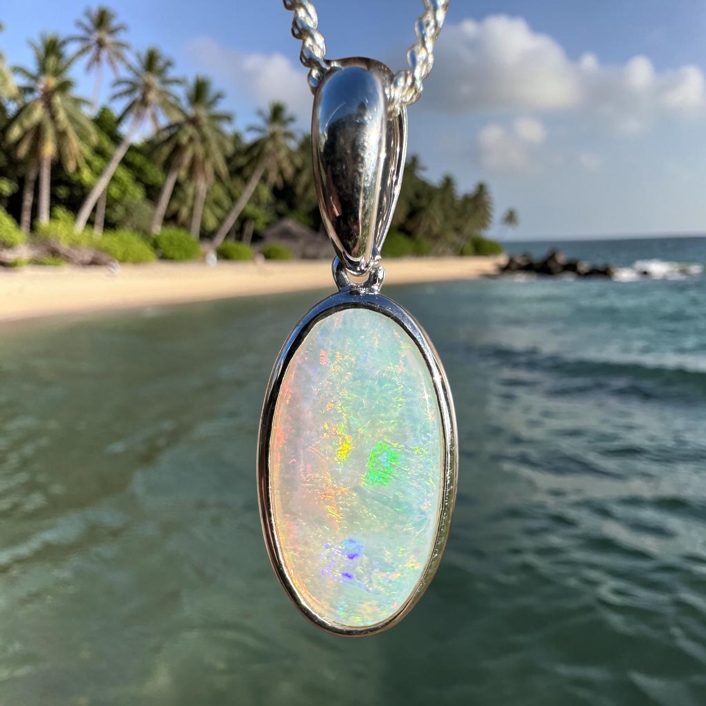 1.8ct Coober Pedy Opal Pendant Necklace ~ 'Edeowie Aurora' | 925 Sterling Silver | Solid Australian Opal