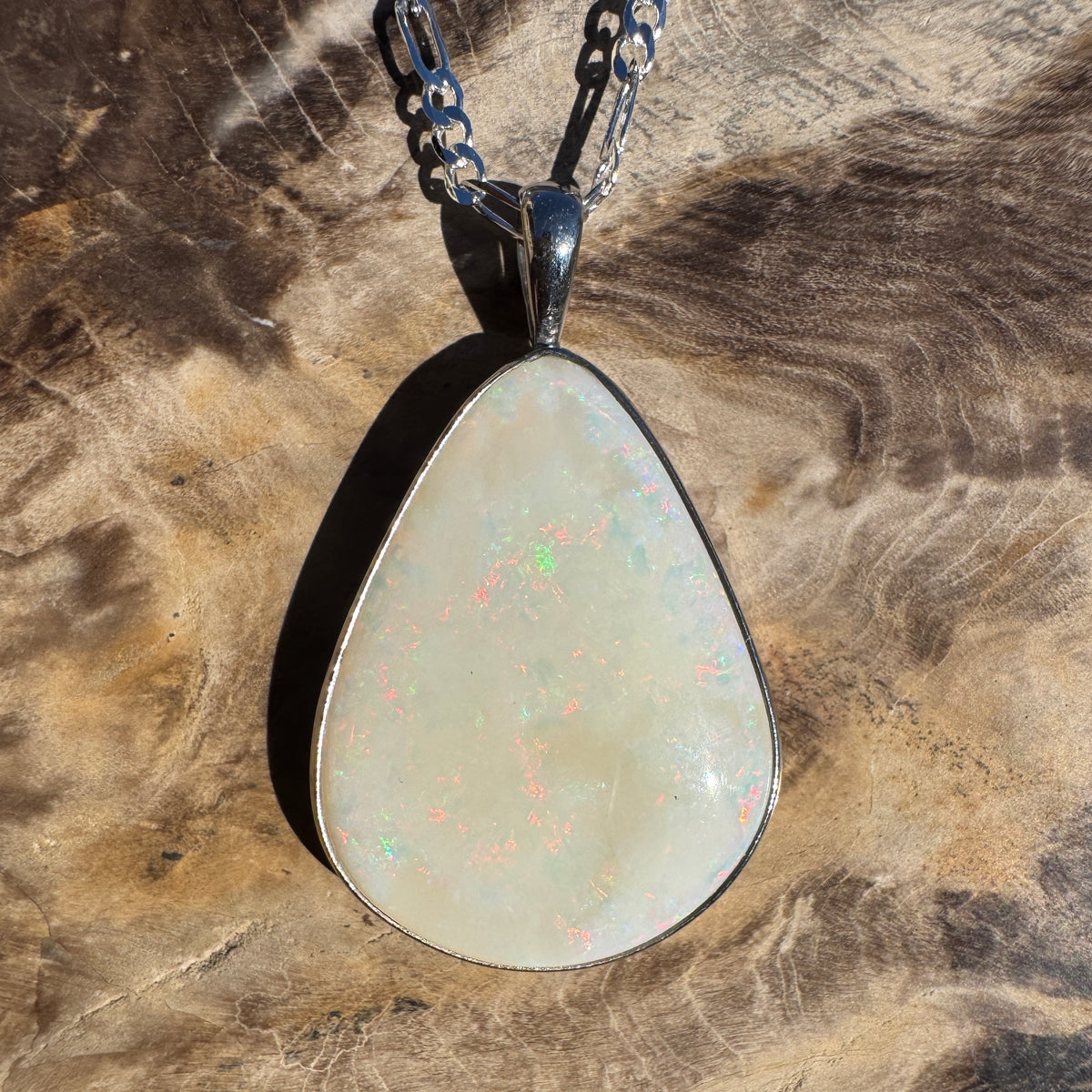 13.4ct Coober Pedy Opal Pendant Necklace ~ 'Bunya Mountains Blaze' | 925 Sterling Silver | Solid Australian Opal