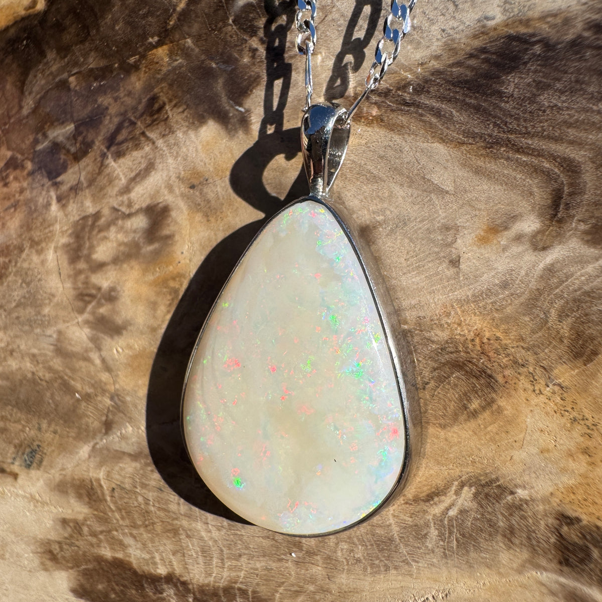 13.4ct Coober Pedy Opal Pendant Necklace ~ 'Bunya Mountains Blaze' | 925 Sterling Silver | Solid Australian Opal