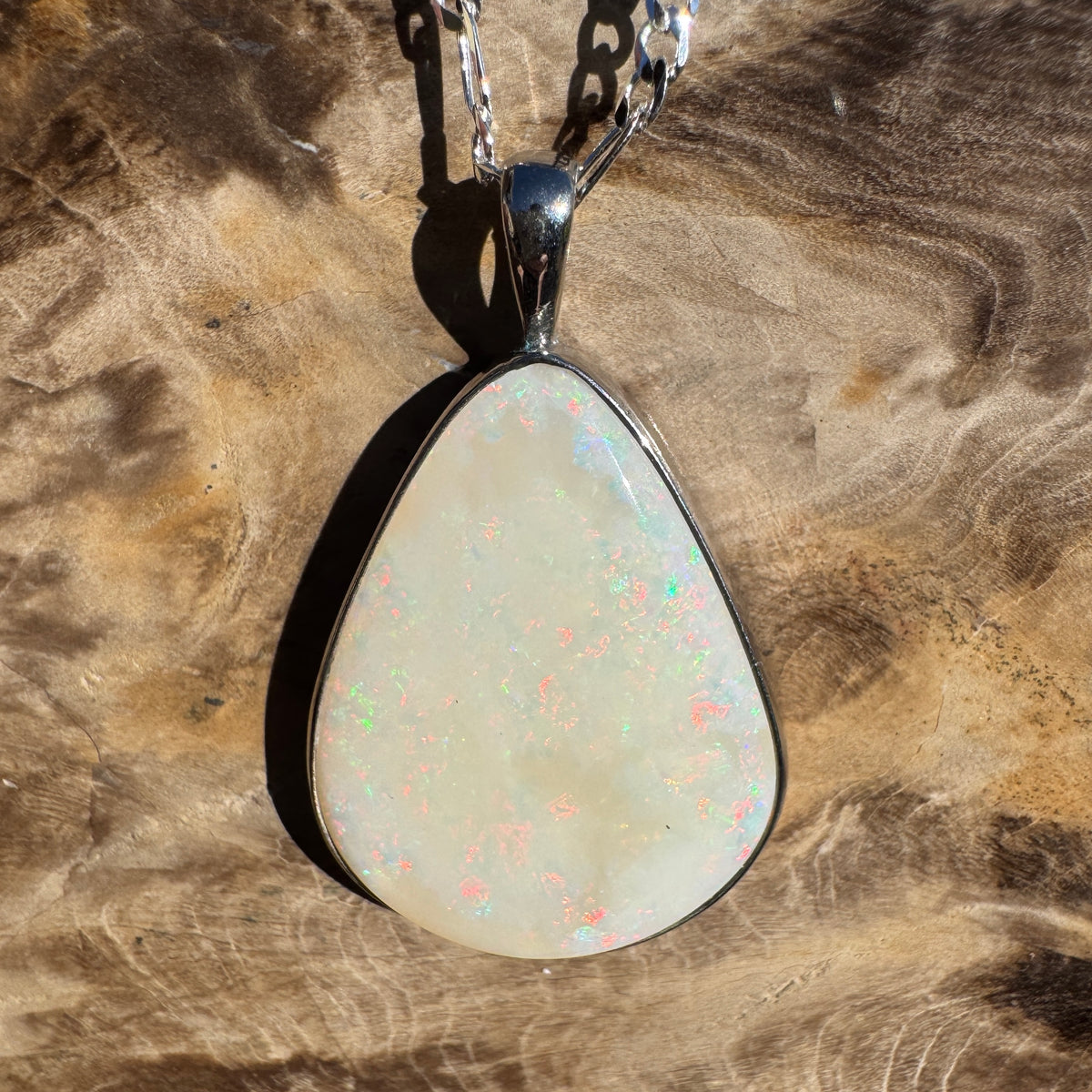 13.4ct Coober Pedy Opal Pendant Necklace ~ 'Bunya Mountains Blaze' | 925 Sterling Silver | Solid Australian Opal