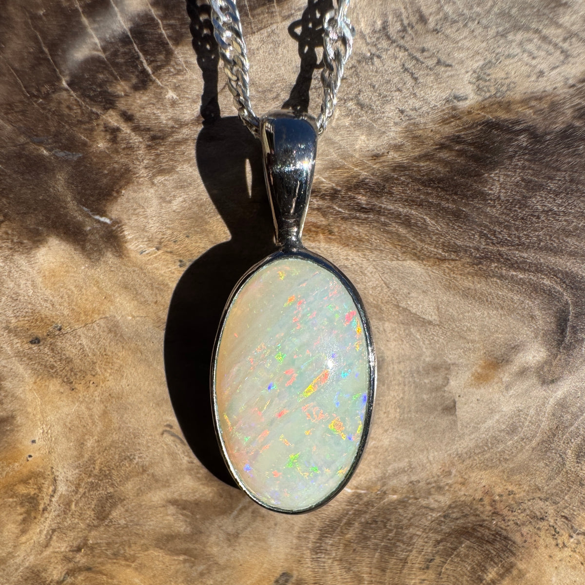2.5ct Coober Pedy Opal Pendant Necklace ~ 'Kanangra Aurora' | 925 Sterling Silver | Solid Australian Opal