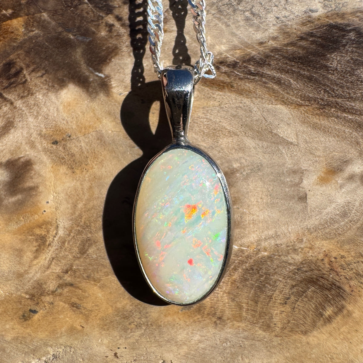 2.5ct Coober Pedy Opal Pendant Necklace ~ 'Kanangra Aurora' | 925 Sterling Silver | Solid Australian Opal