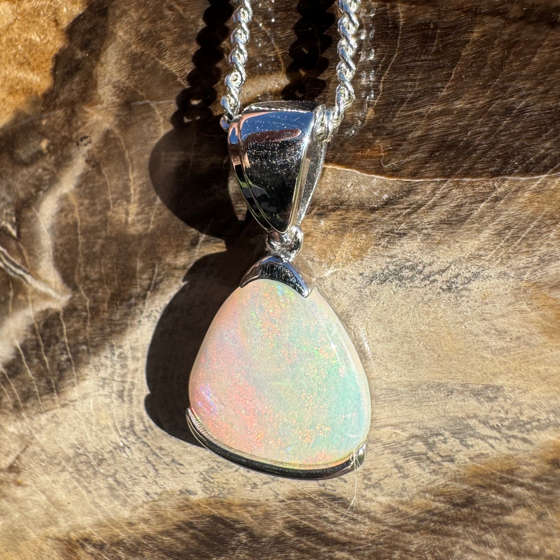 2.2ct Coober Pedy Opal Pendant Necklace ~ 'Peterborough Prism' | 925 Sterling Silver | Solid Australian Opal