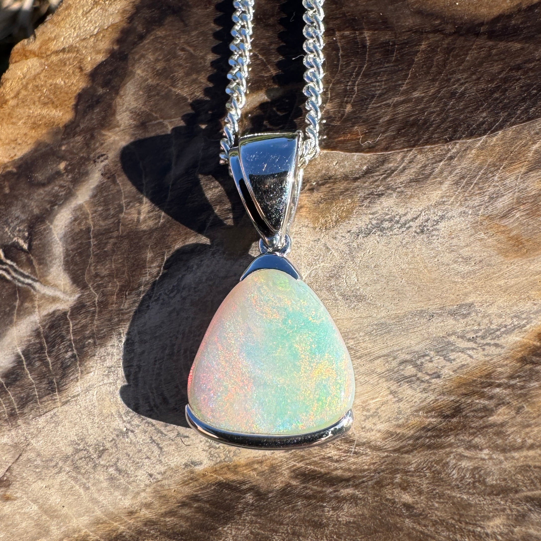 2.2ct Coober Pedy Opal Pendant Necklace ~ 'Peterborough Prism' | 925 Sterling Silver | Solid Australian Opal
