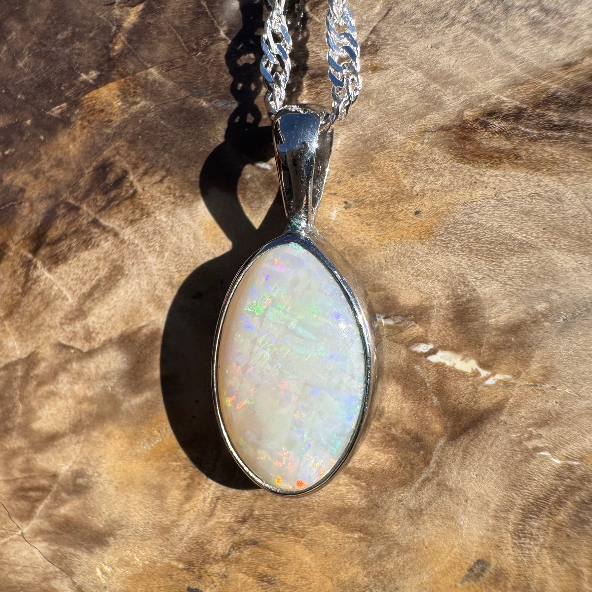 2.3ct Coober Pedy Opal Pendant Necklace ~ 'Hutt Lagoon Sunburst' | 925 Sterling Silver | Solid Australian Opal