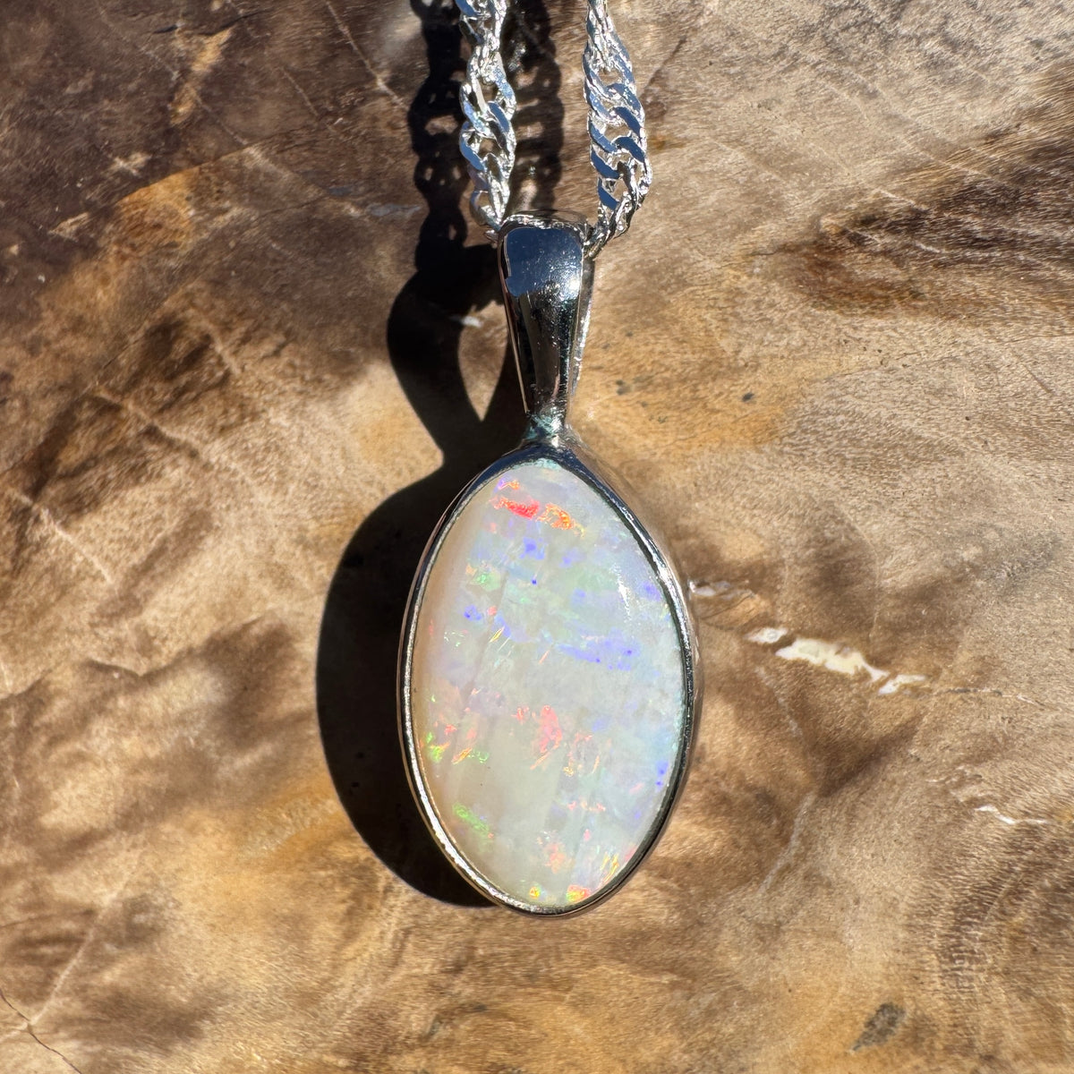 2.3ct Coober Pedy Opal Pendant Necklace ~ 'Hutt Lagoon Sunburst' | 925 Sterling Silver | Solid Australian Opal
