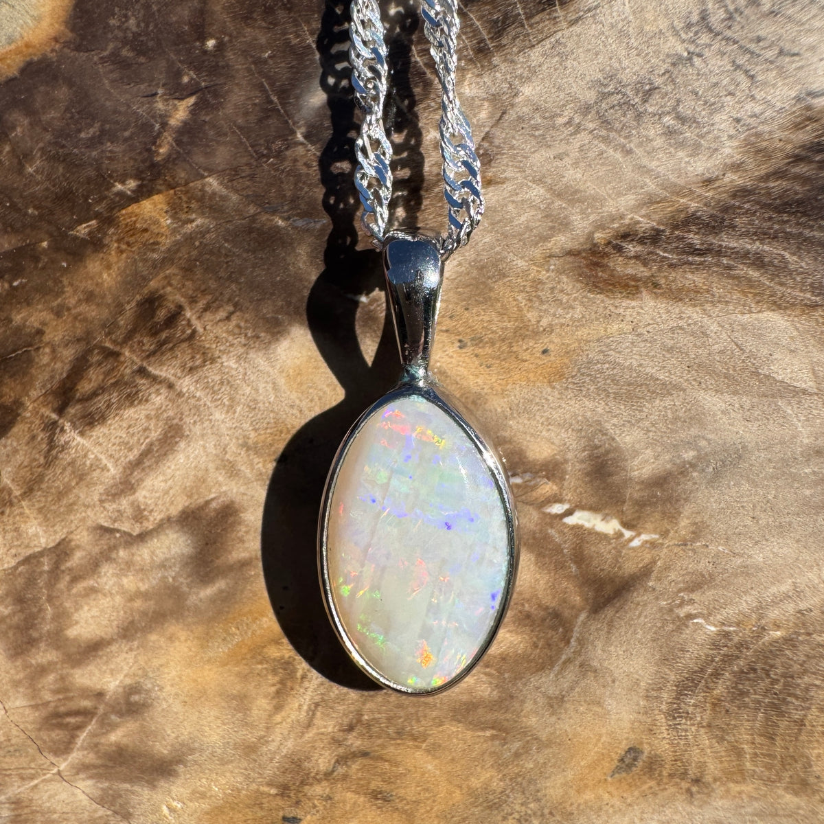 2.3ct Coober Pedy Opal Pendant Necklace ~ 'Hutt Lagoon Sunburst' | 925 Sterling Silver | Solid Australian Opal