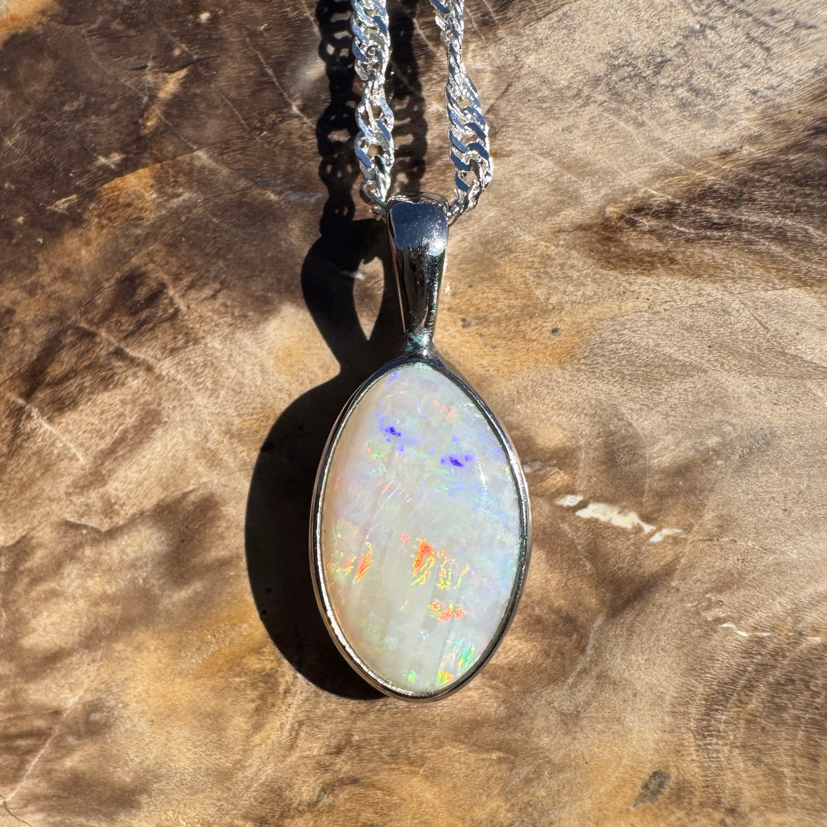 2.3ct Coober Pedy Opal Pendant Necklace ~ 'Hutt Lagoon Sunburst' | 925 Sterling Silver | Solid Australian Opal