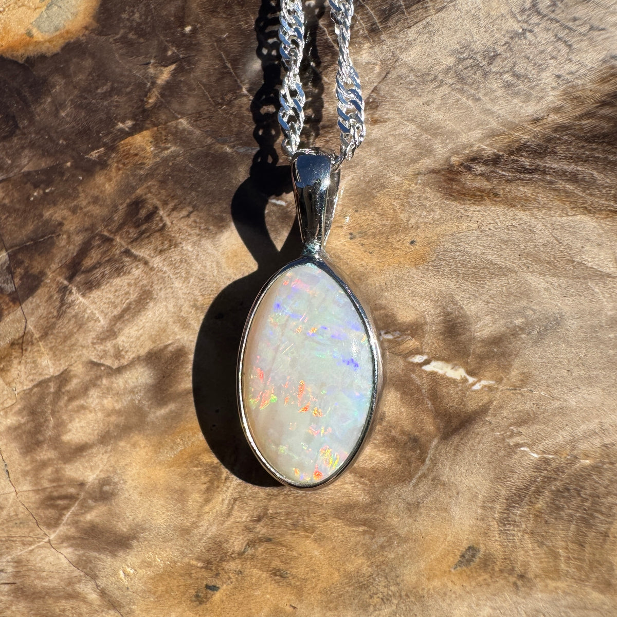 2.3ct Coober Pedy Opal Pendant Necklace ~ 'Hutt Lagoon Sunburst' | 925 Sterling Silver | Solid Australian Opal