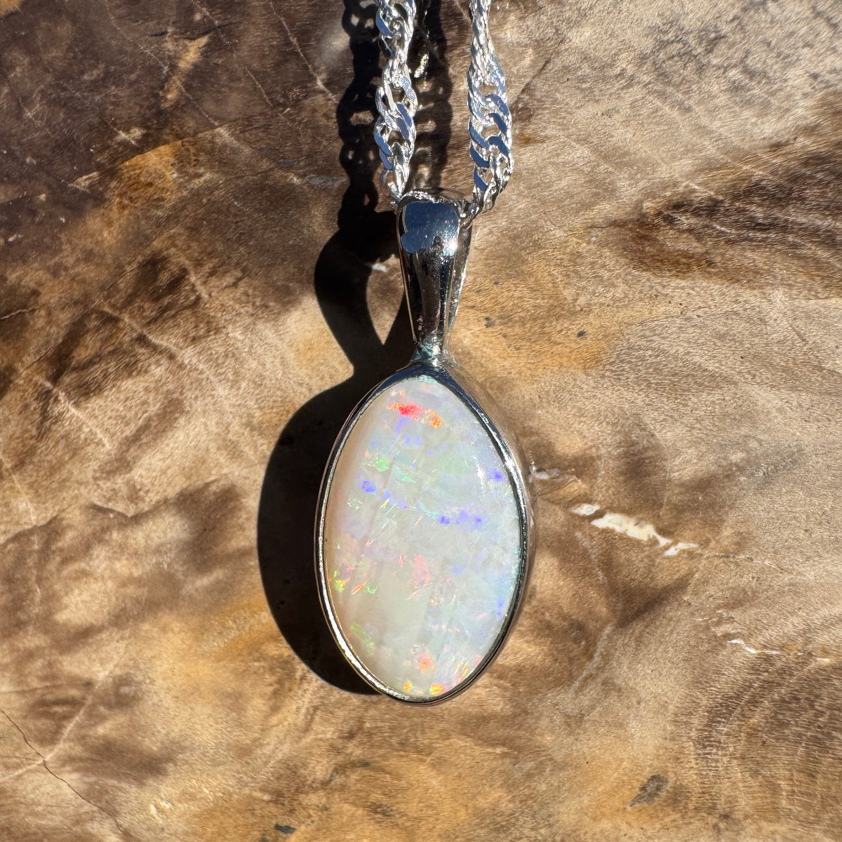 2.3ct Coober Pedy Opal Pendant Necklace ~ 'Hutt Lagoon Sunburst' | 925 Sterling Silver | Solid Australian Opal