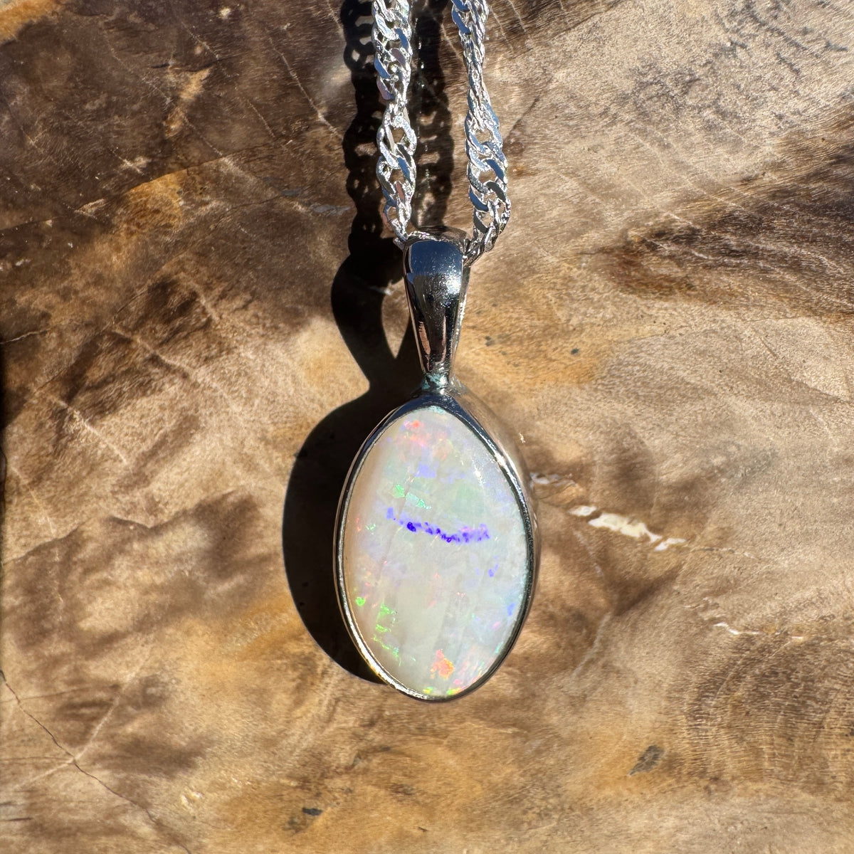 2.3ct Coober Pedy Opal Pendant Necklace ~ 'Hutt Lagoon Sunburst' | 925 Sterling Silver | Solid Australian Opal