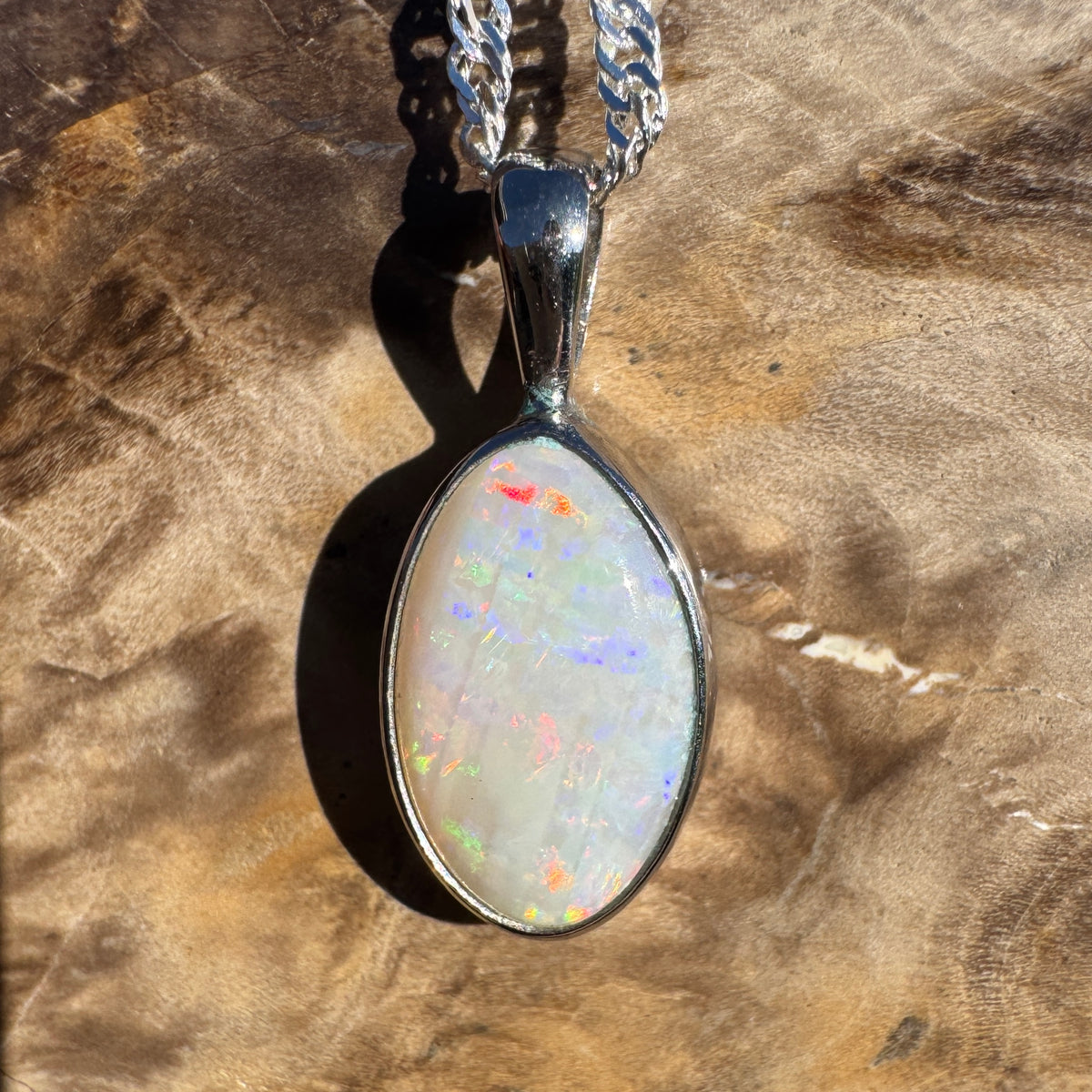 2.3ct Coober Pedy Opal Pendant Necklace ~ 'Hutt Lagoon Sunburst' | 925 Sterling Silver | Solid Australian Opal