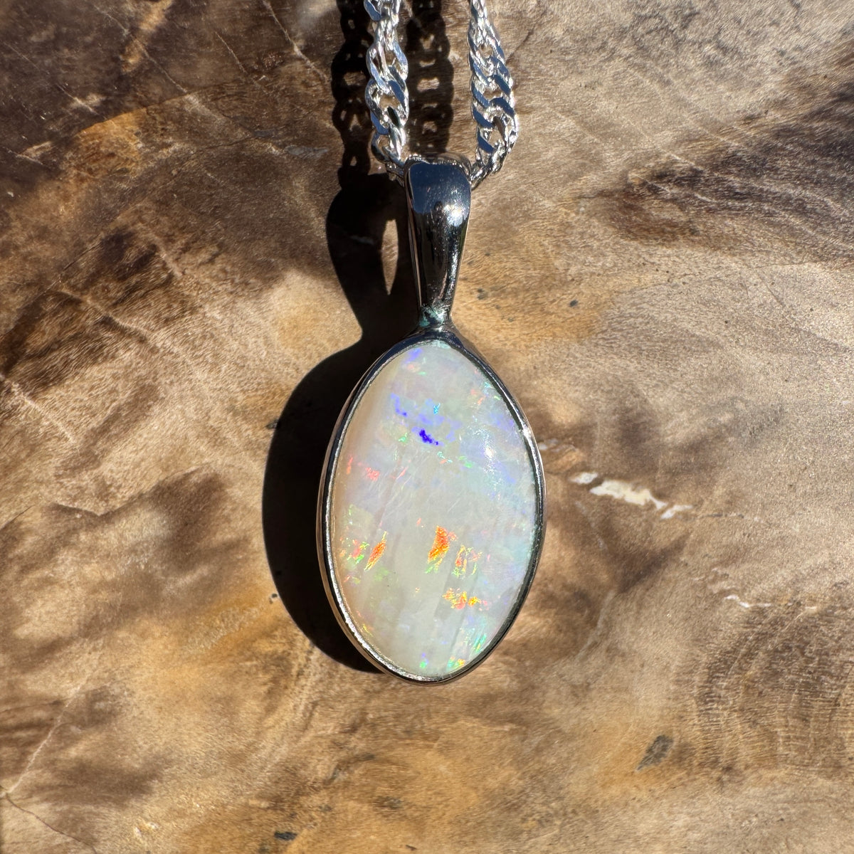 2.3ct Coober Pedy Opal Pendant Necklace ~ 'Hutt Lagoon Sunburst' | 925 Sterling Silver | Solid Australian Opal