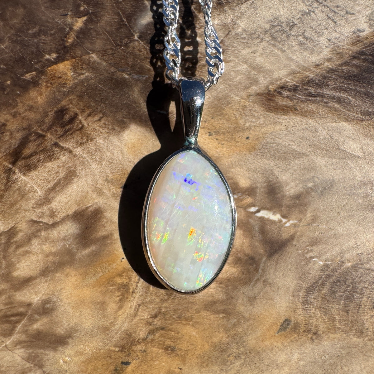 2.3ct Coober Pedy Opal Pendant Necklace ~ 'Hutt Lagoon Sunburst' | 925 Sterling Silver | Solid Australian Opal