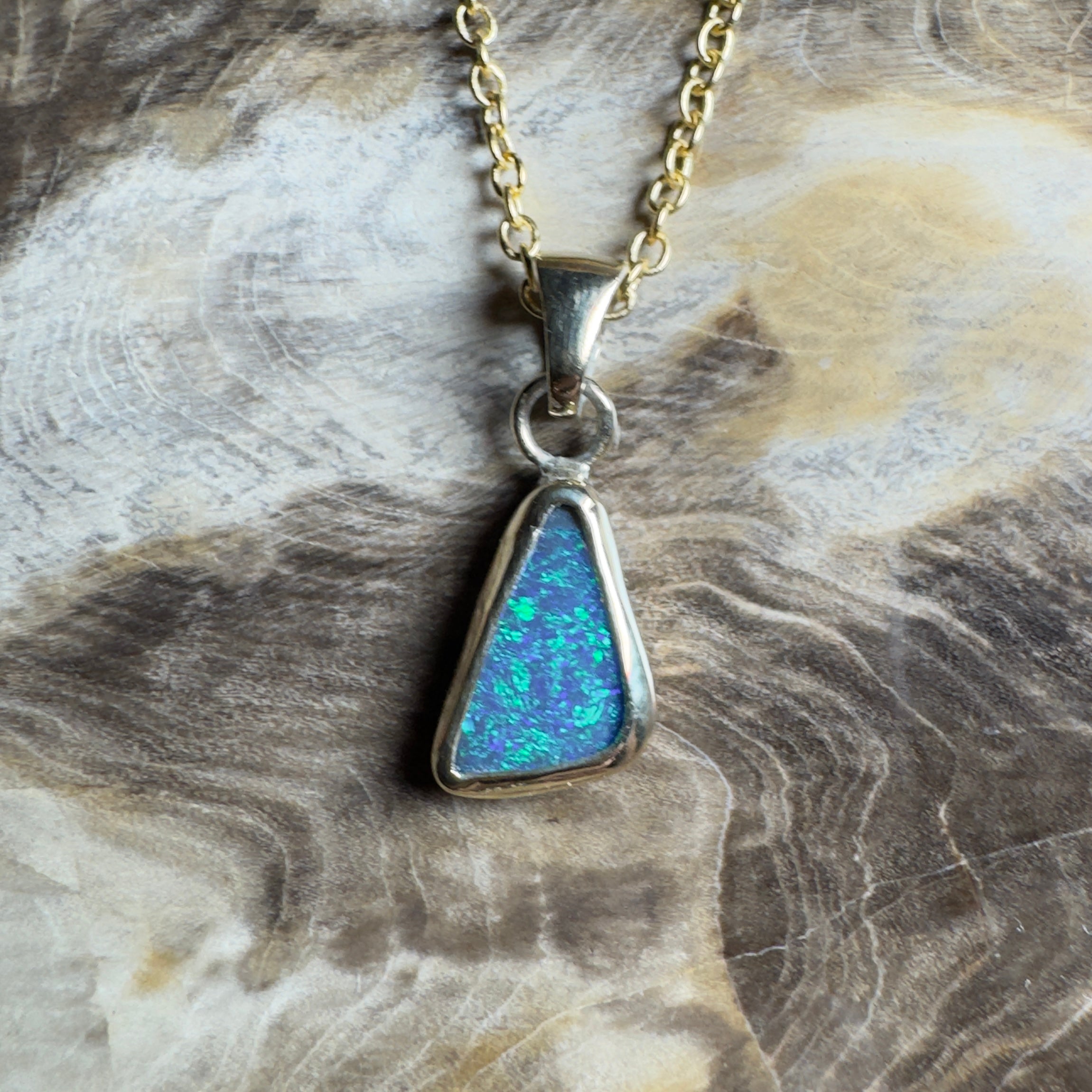 0.9ct Solid Lightning Ridge Opal Pendant Necklace ~'Arnhem Azure' | 9ct Yellow Gold | Solid Australian Opal