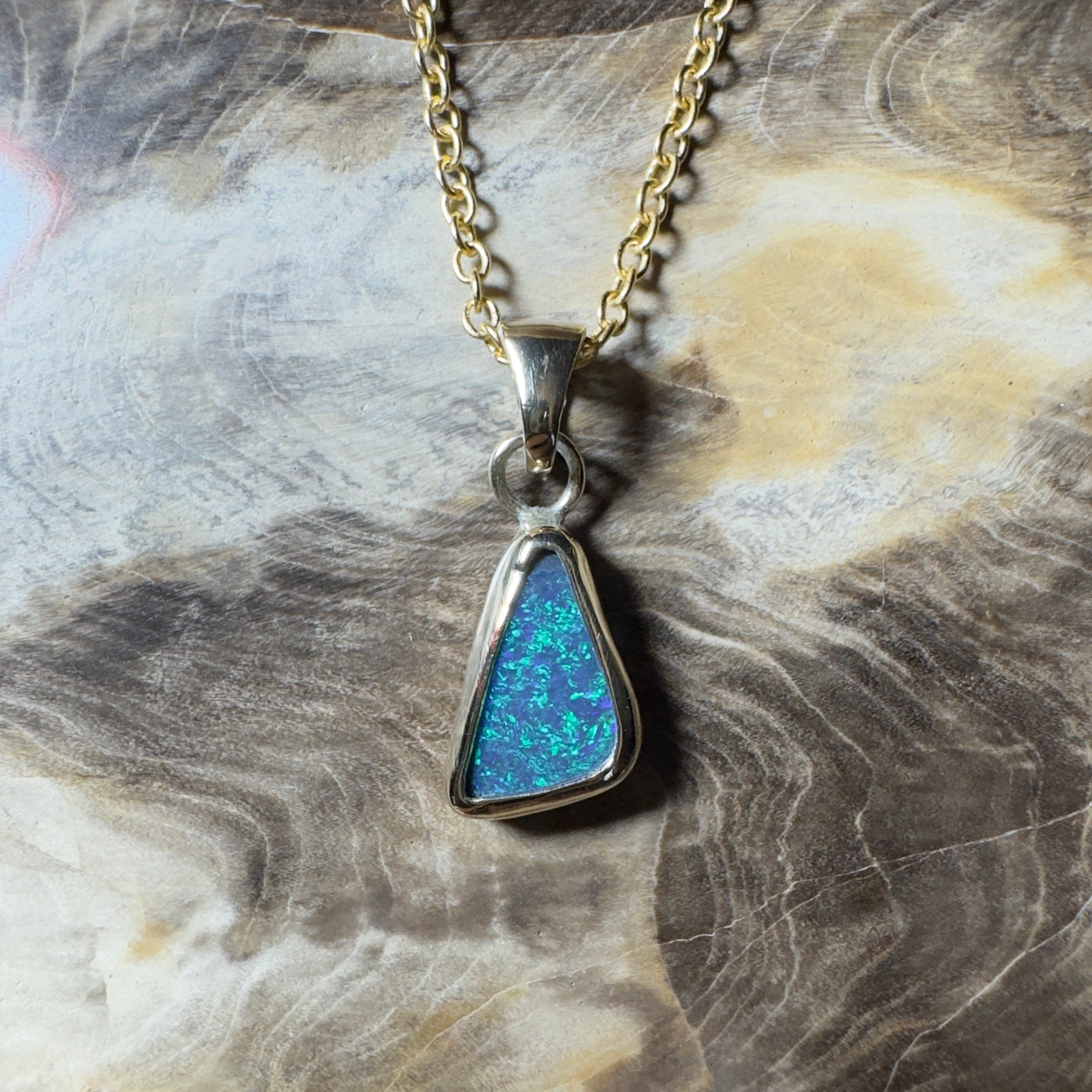 0.9ct Solid Lightning Ridge Opal Pendant Necklace ~'Arnhem Azure' | 9ct Yellow Gold | Solid Australian Opal