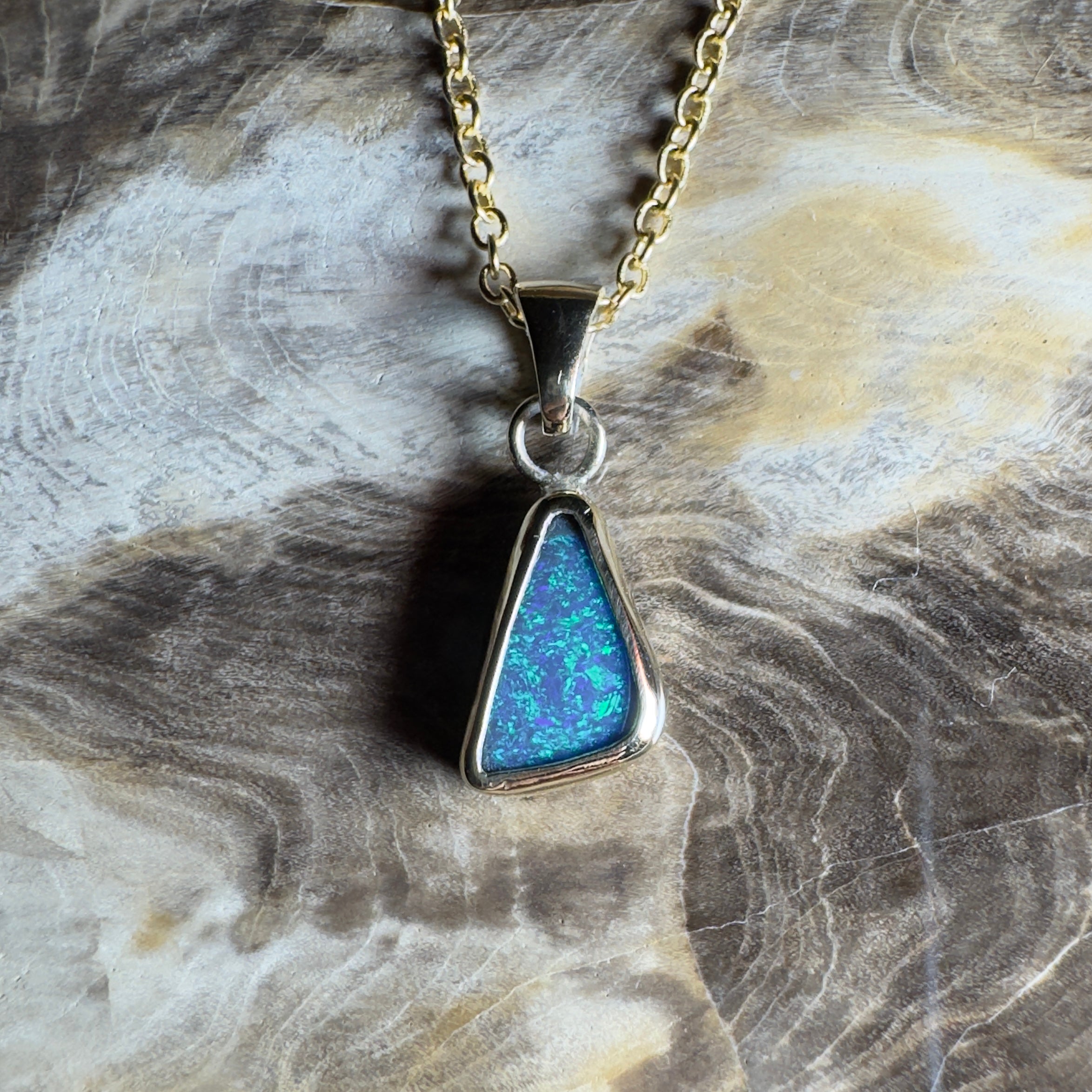 0.9ct Solid Lightning Ridge Opal Pendant Necklace ~'Arnhem Azure' | 9ct Yellow Gold | Solid Australian Opal