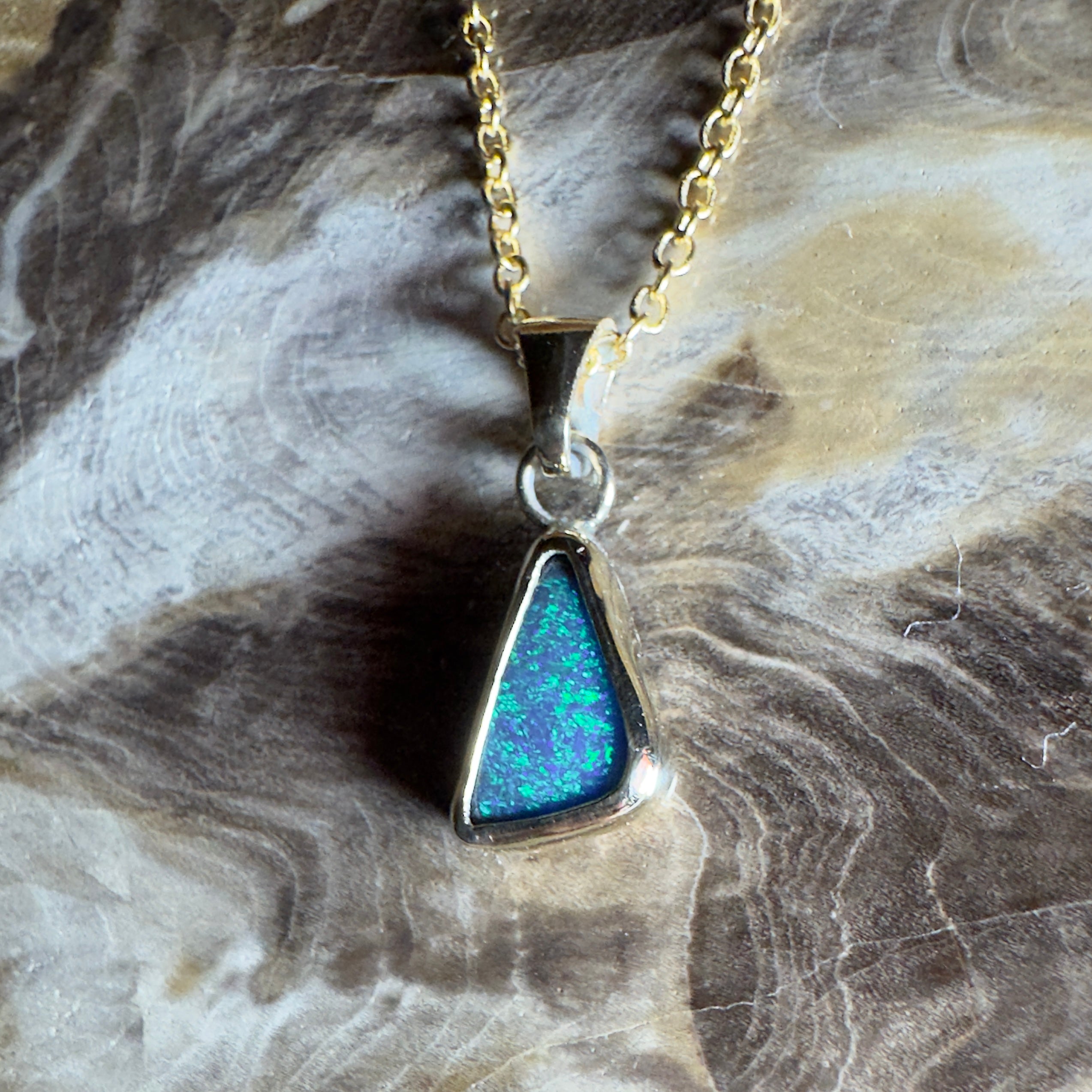0.9ct Solid Lightning Ridge Opal Pendant Necklace ~'Arnhem Azure' | 9ct Yellow Gold | Solid Australian Opal
