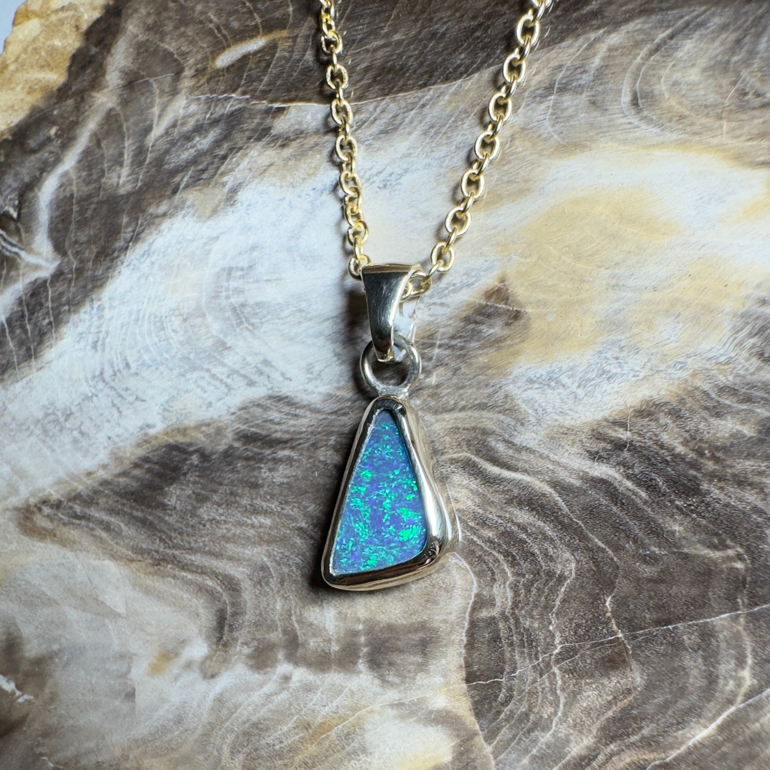 0.9ct Solid Lightning Ridge Opal Pendant Necklace ~'Arnhem Azure' | 9ct Yellow Gold | Solid Australian Opal