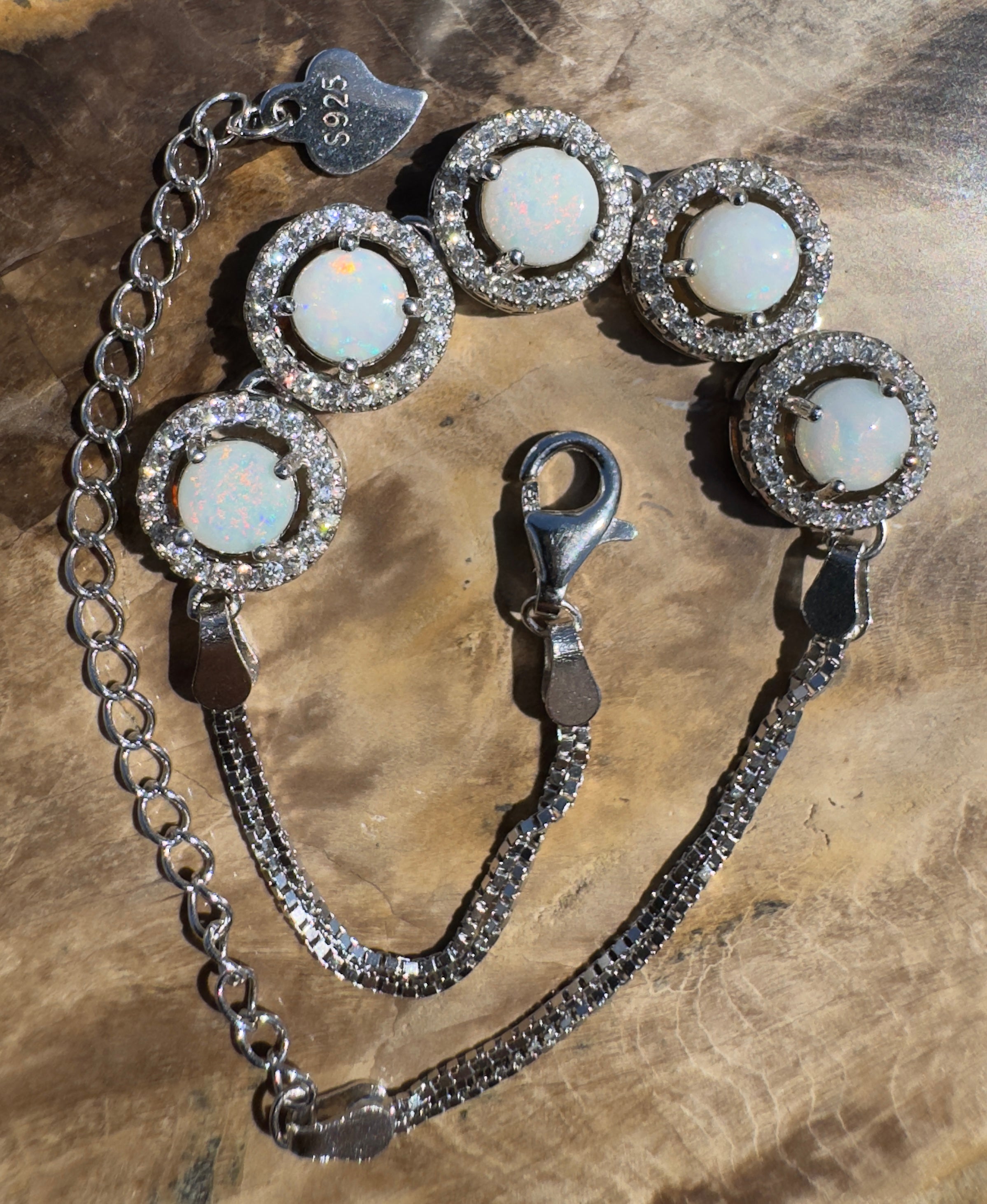 Simpson Dune Glow ~ 1.8ct Coober Pedy Opal and Cubic Zirconia 925 Sterling Silver Bracelet