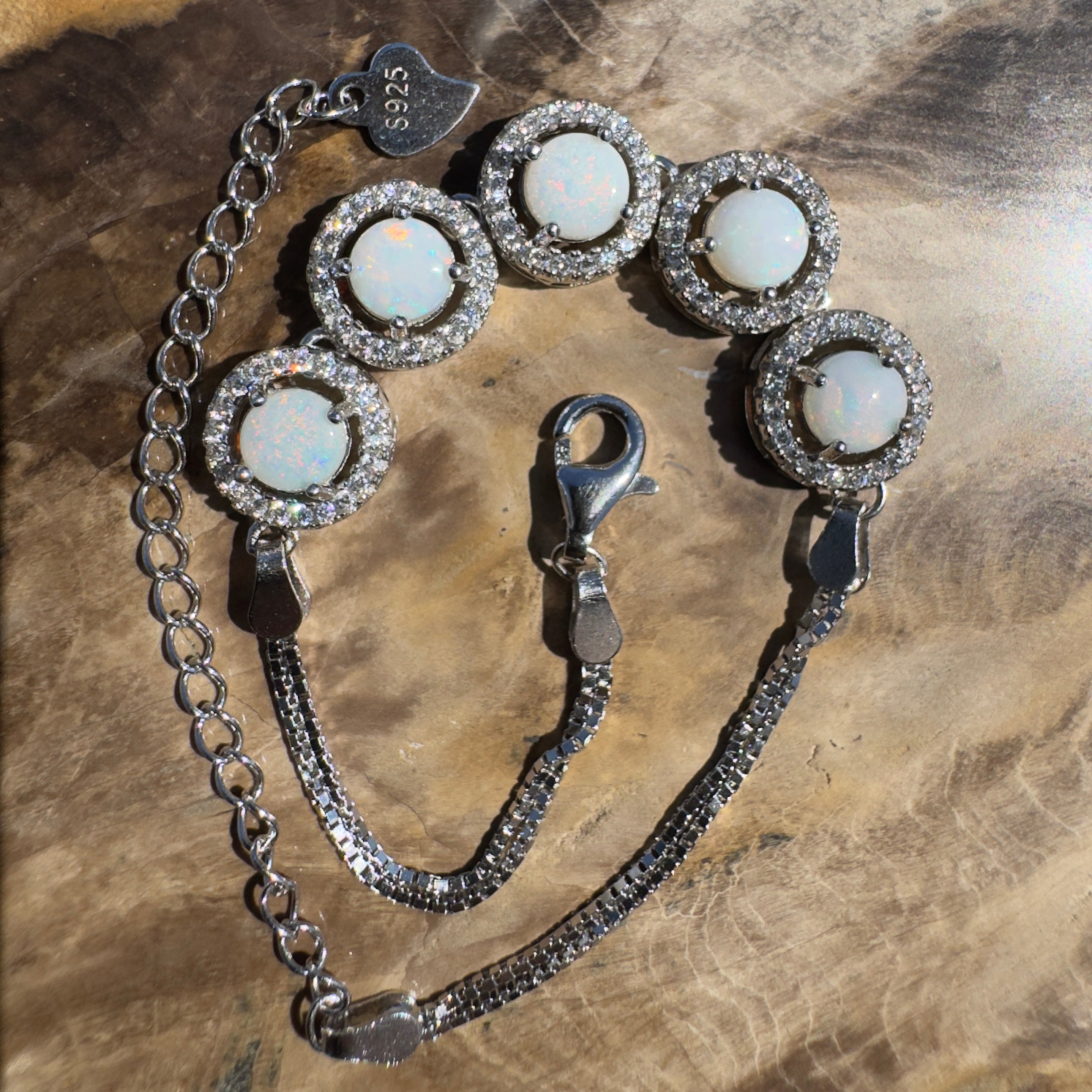 Simpson Dune Glow ~ 1.8ct Coober Pedy Opal and Cubic Zirconia 925 Sterling Silver Bracelet