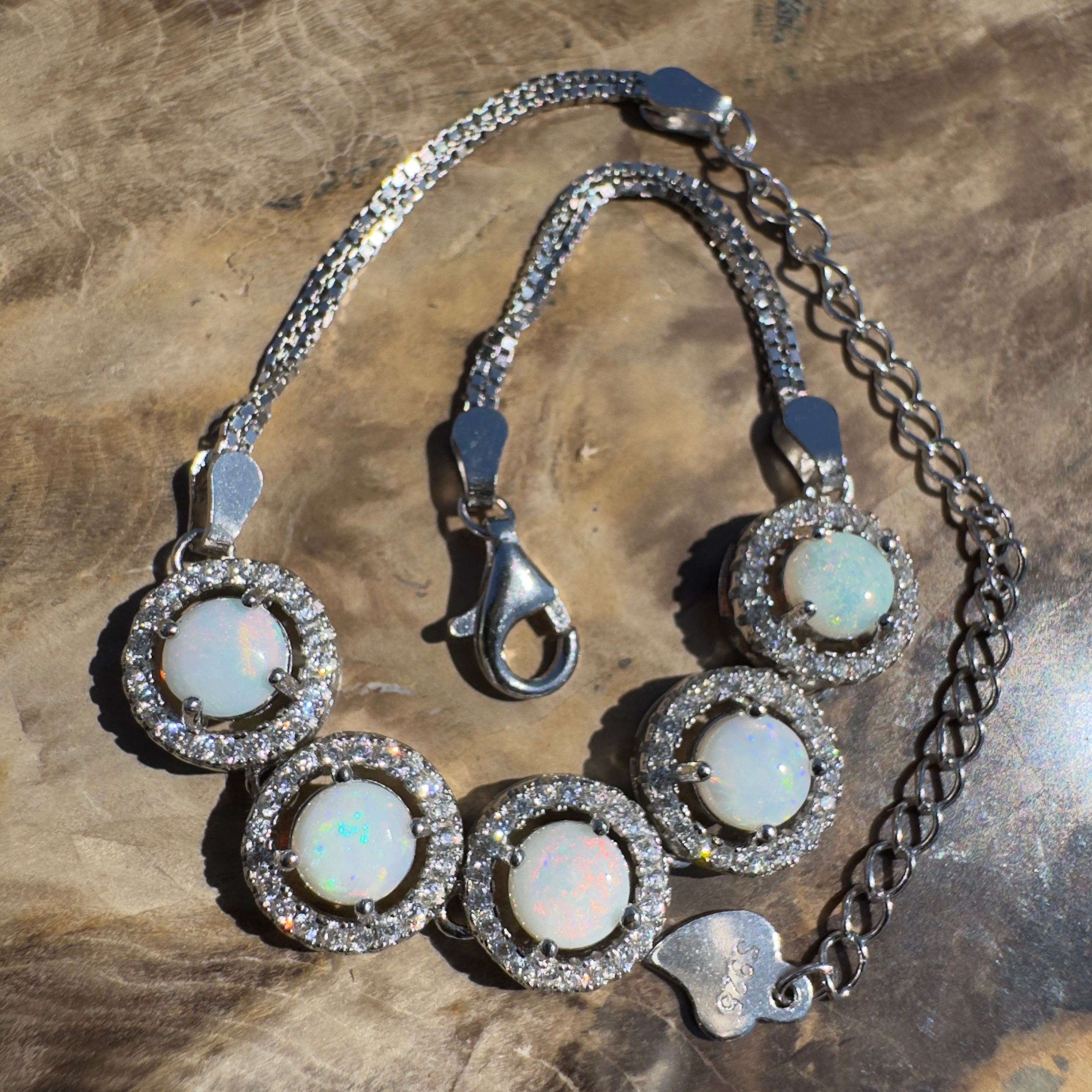 Simpson Dune Glow ~ 1.8ct Coober Pedy Opal and Cubic Zirconia 925 Sterling Silver Bracelet