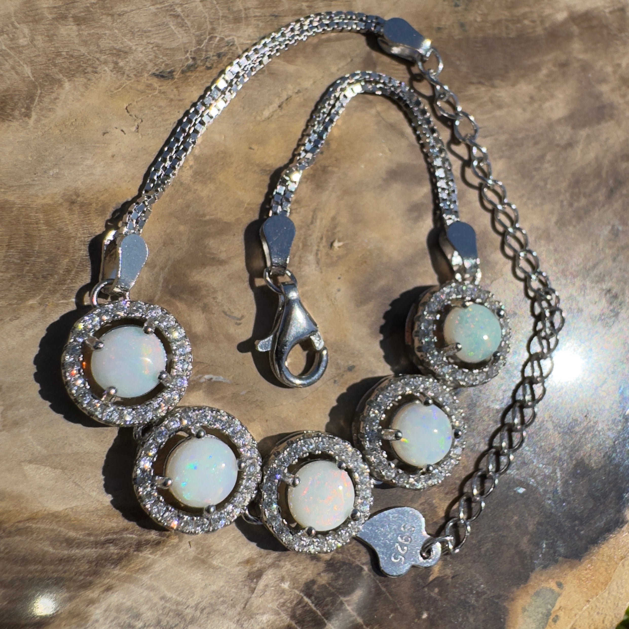 Simpson Dune Glow ~ 1.8ct Coober Pedy Opal and Cubic Zirconia 925 Sterling Silver Bracelet