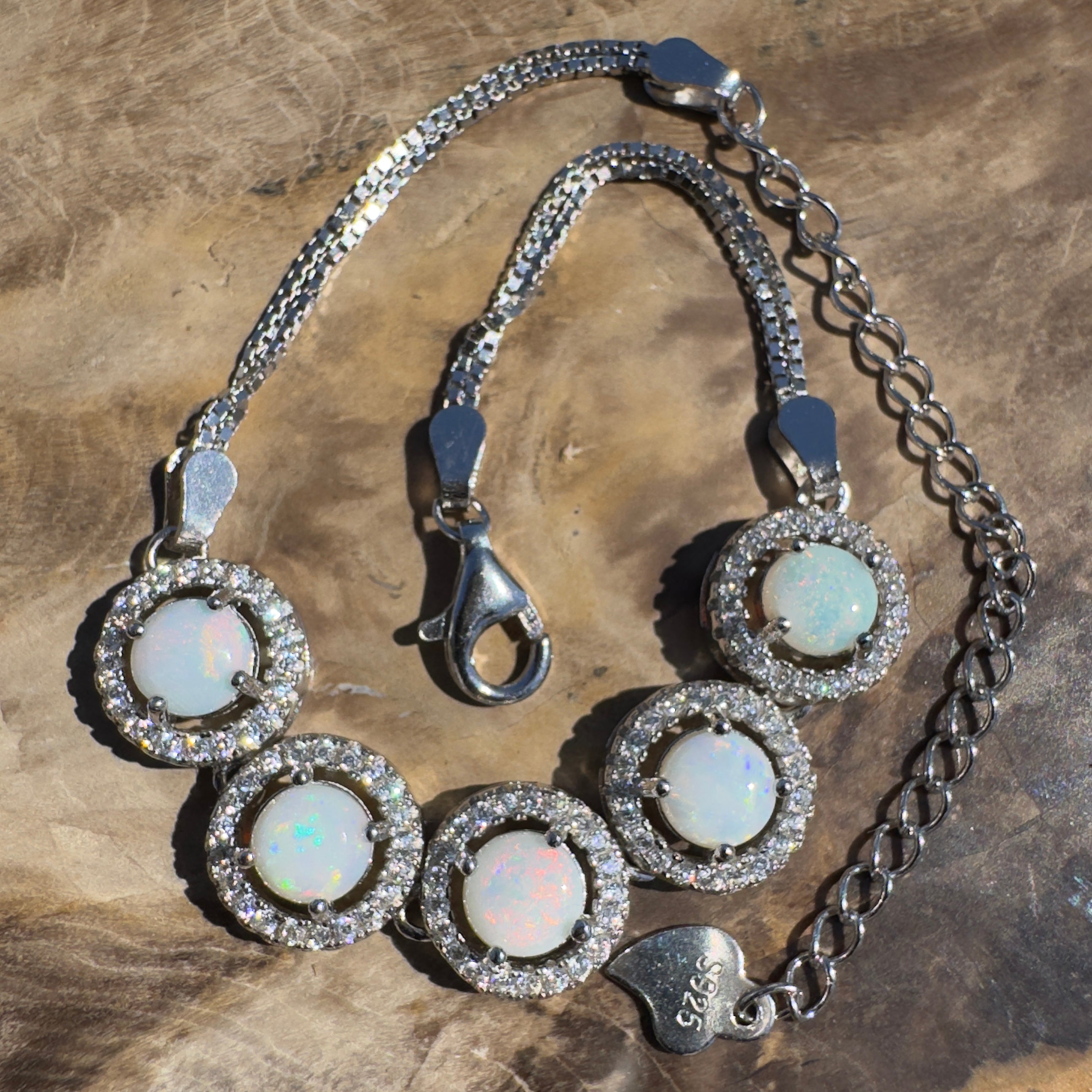 Simpson Dune Glow ~ 1.8ct Coober Pedy Opal and Cubic Zirconia 925 Sterling Silver Bracelet