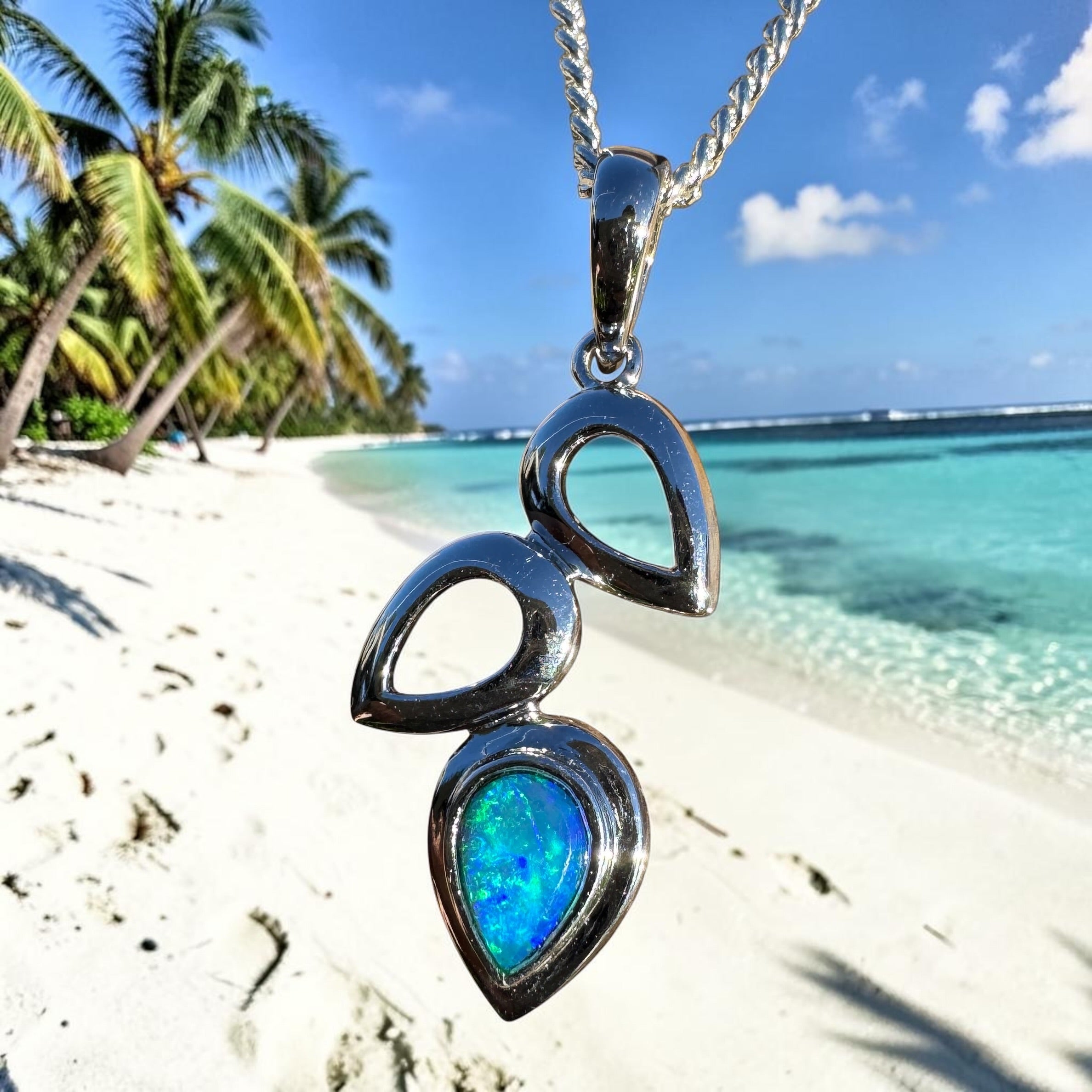 0.5ct Lightning Ridge Opal Pendant Necklace ~ 'Coral Sea Drift' | 925 Sterling Silver | Solid Australian Opal